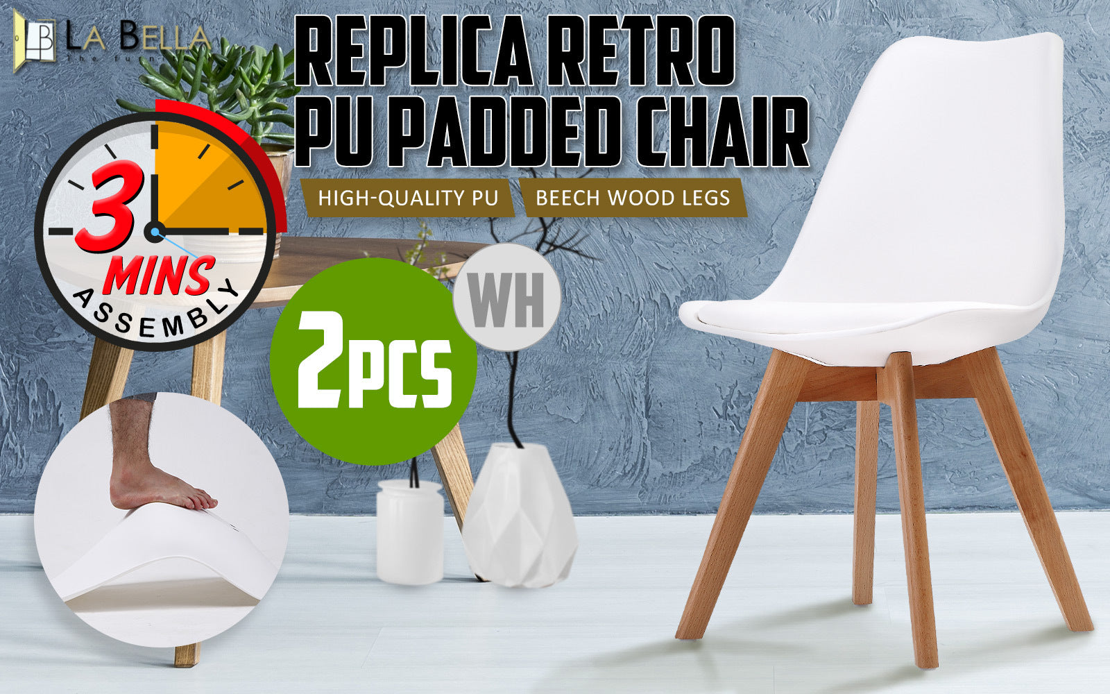 Kitchen & Dining Chairs: 2X Retro Dining Cafe Chair Padded Seat WHITE