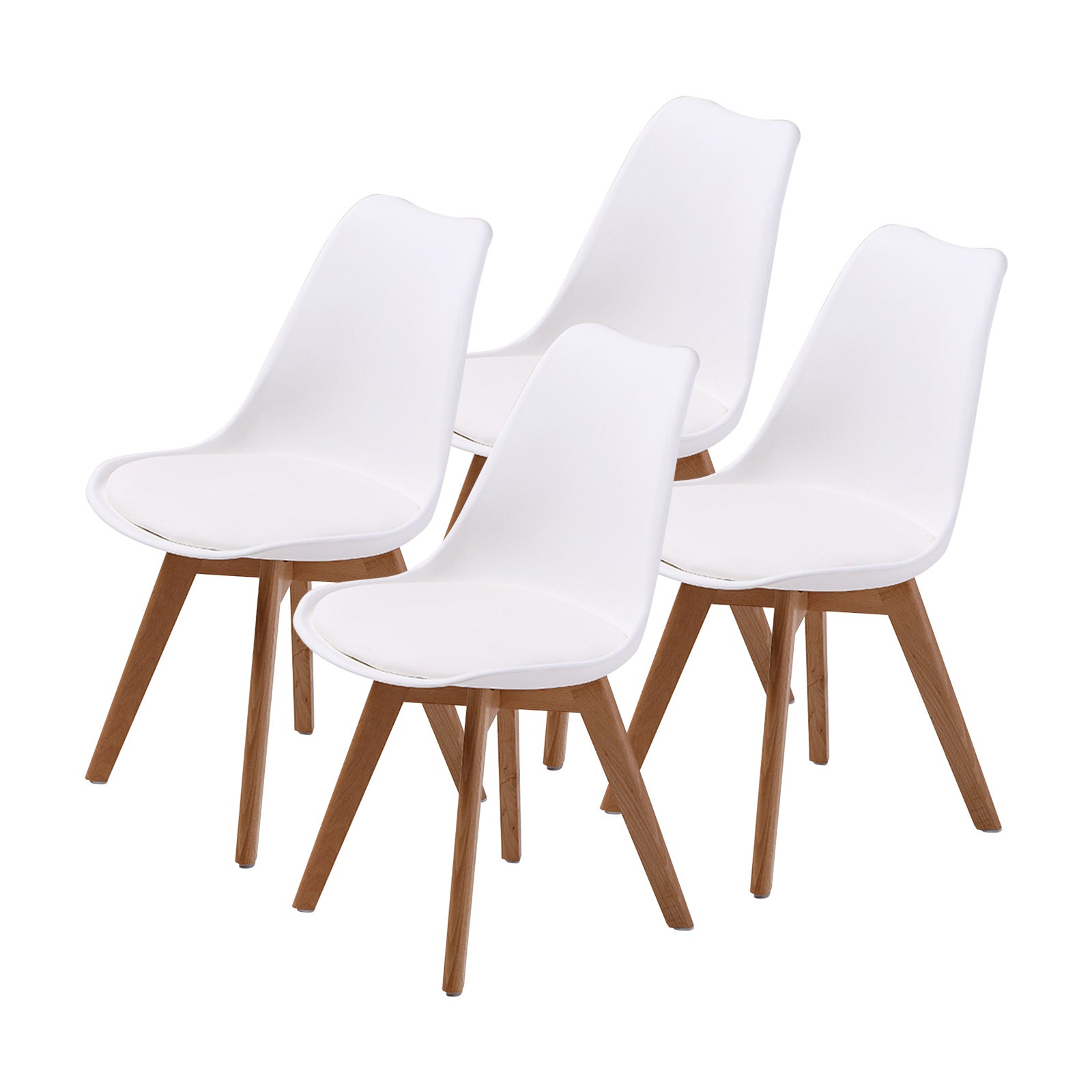 Kitchen & Dining Chairs: 4X Retro Dining Cafe Chair Padded Seat WHITE
