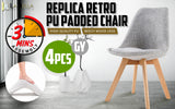 Kitchen & Dining Chairs: 4X Retro Dining Cafe Chair Padded Seat GREY