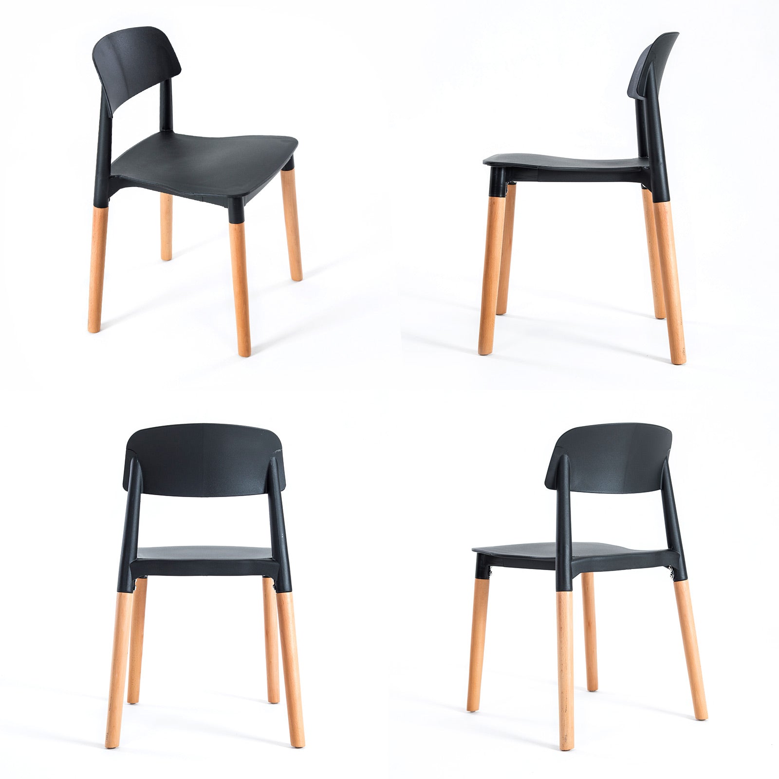 Kitchen & Dining Chairs: 4X Retro Belloch Stackable Dining Cafe Chair BLACK