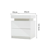 2X Bedside Table 2 Drawers RGB LED Bedroom Cabinet Nightstand Gloss AURORA WHITE