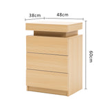 2X Bedside Table 3 Drawers RGB LED Bedroom Cabinet Nightstand Gloss GLORY OAK