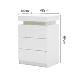 2X Bedside Table 3 Drawers RGB LED Bedroom Cabinet Nightstand Gloss GLORY WHITE