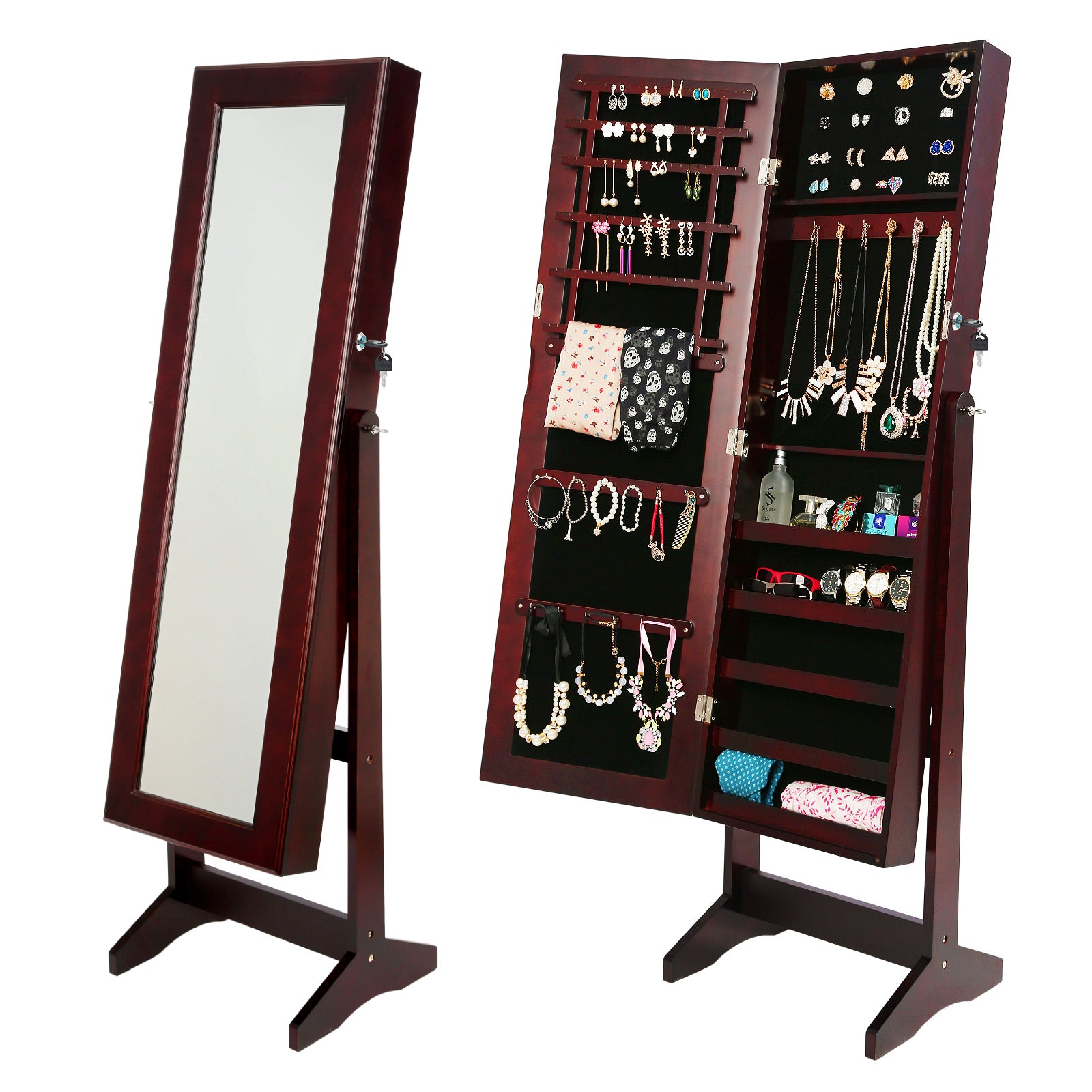Makeup Organisation & Storage: Mirror Jewellery Cabinet Storage Organiser LUVO 146cm WALNUT