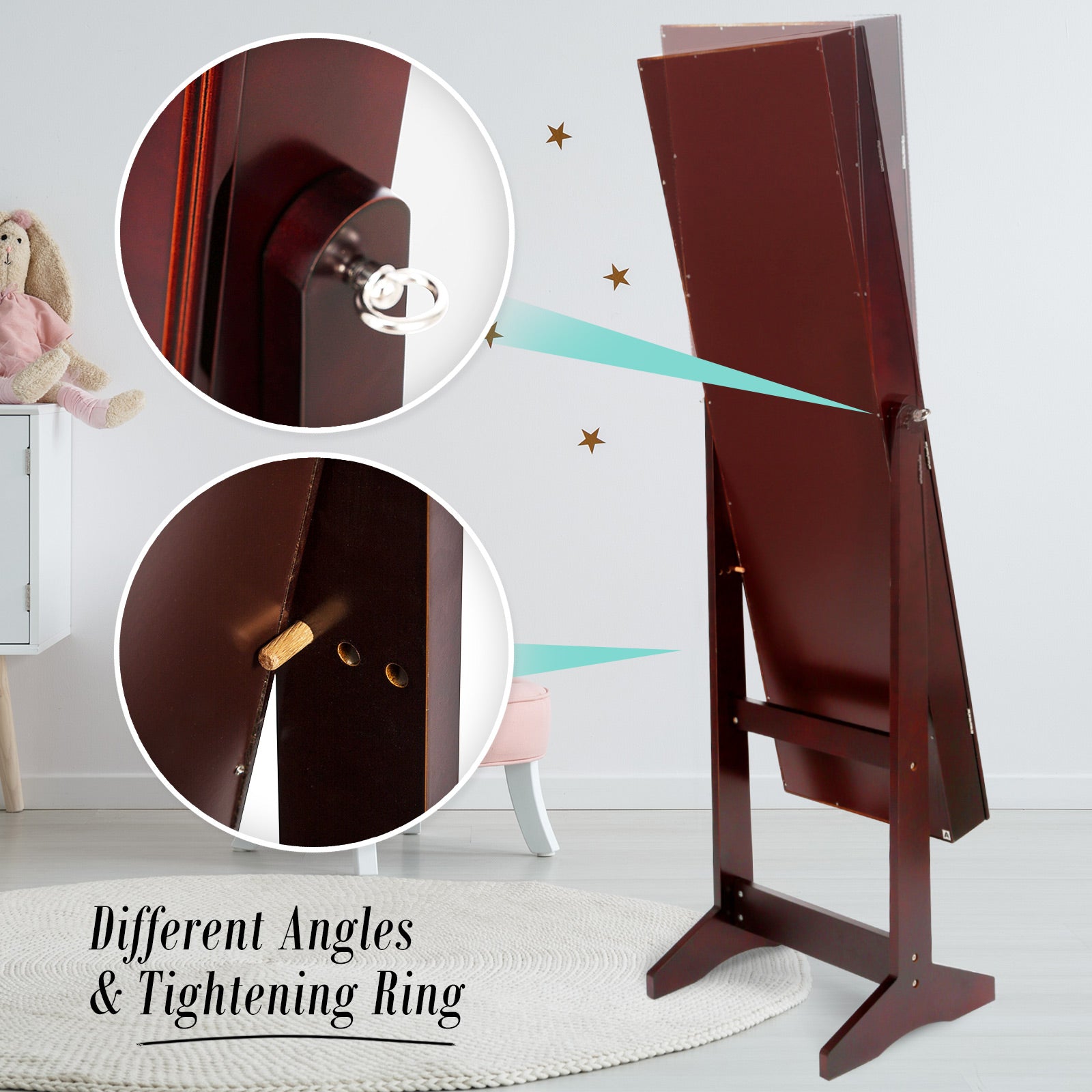 Makeup Organisation & Storage: Mirror Jewellery Cabinet Storage Organiser LUVO 146cm WALNUT