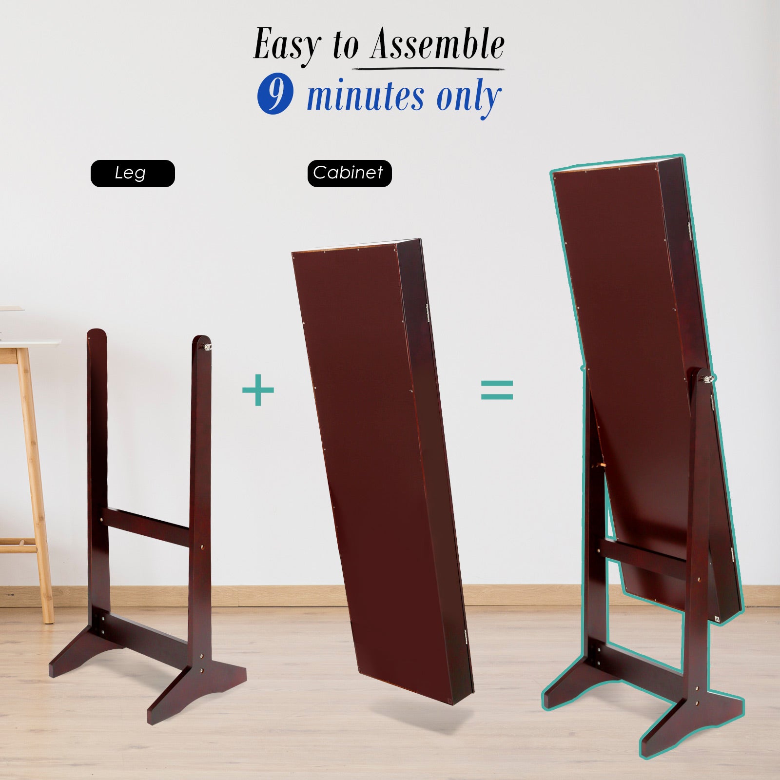 Makeup Organisation & Storage: Mirror Jewellery Cabinet Storage Organiser LUVO 146cm WALNUT