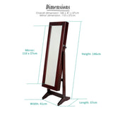 Makeup Organisation & Storage: Mirror Jewellery Cabinet Storage Organiser LUVO 146cm WALNUT
