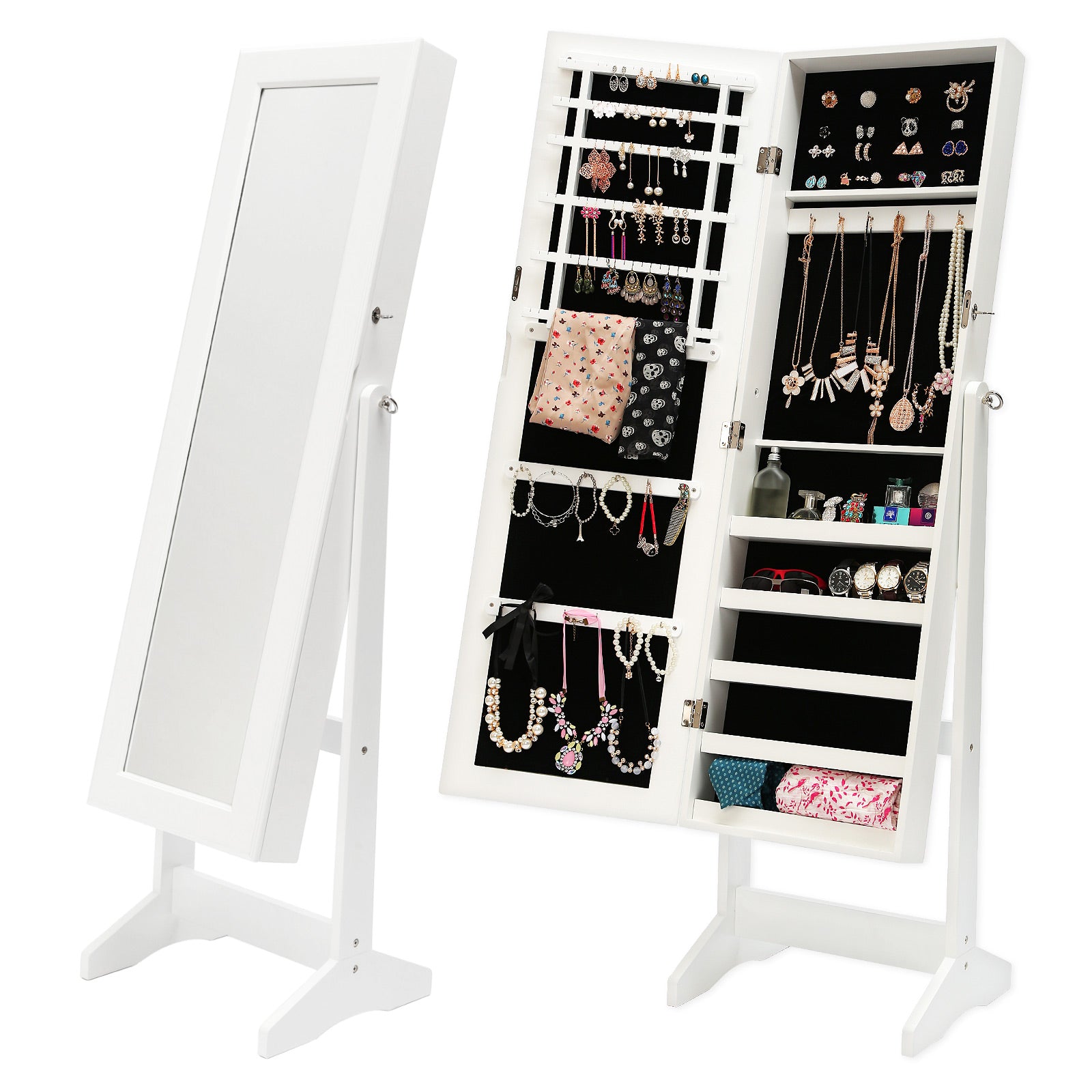 Makeup Organisation & Storage: Mirror Jewellery Cabinet Storage Organiser LUVO 146cm WHITE
