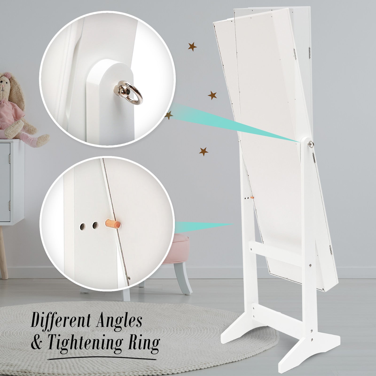 Makeup Organisation & Storage: Mirror Jewellery Cabinet Storage Organiser LUVO 146cm WHITE