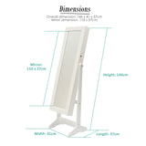 Makeup Organisation & Storage: Mirror Jewellery Cabinet Storage Organiser LUVO 146cm WHITE