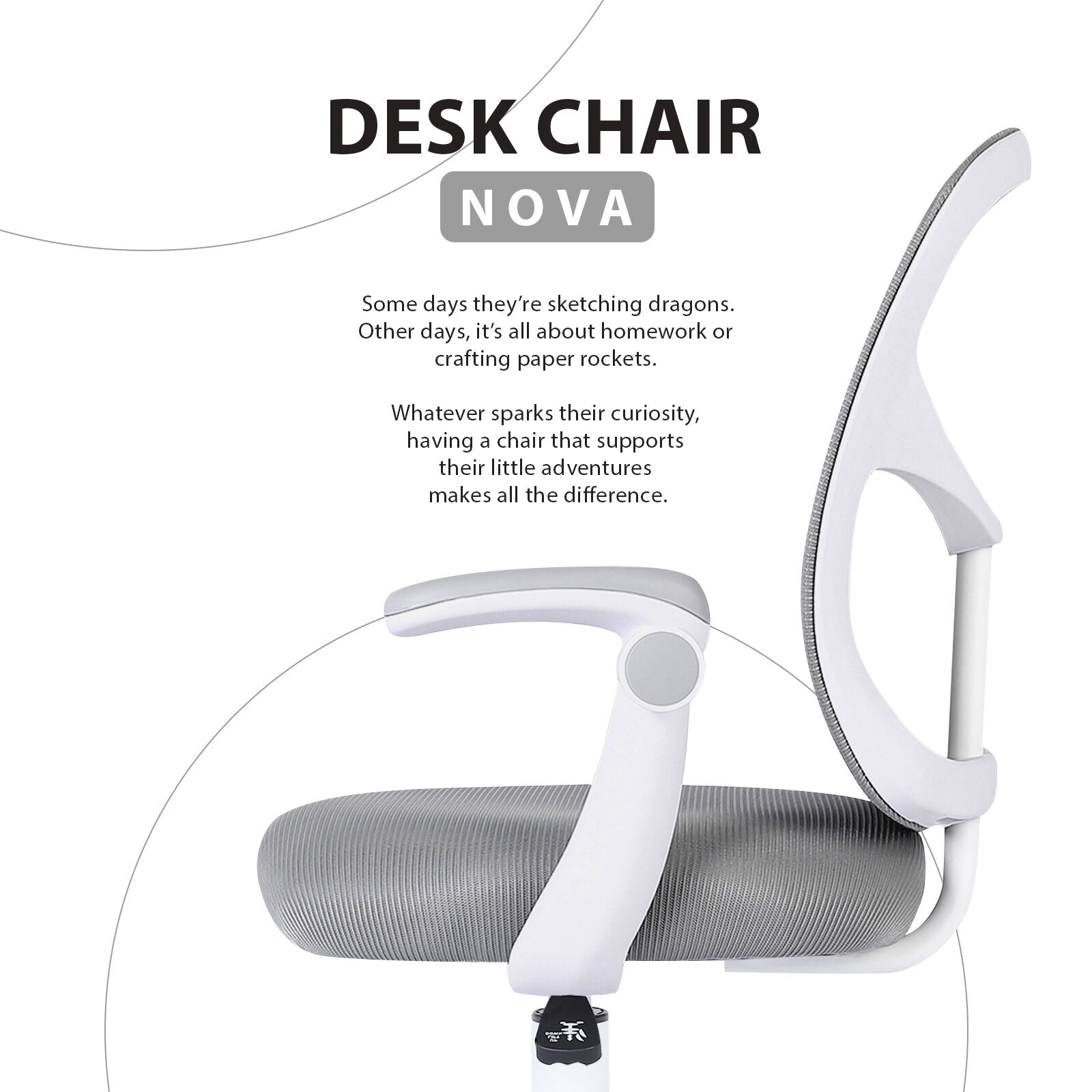 Kid's Tables, Chairs & Seats: Kids Desk Chair - Children Office Study Seat with Footrest NOVA - Grey