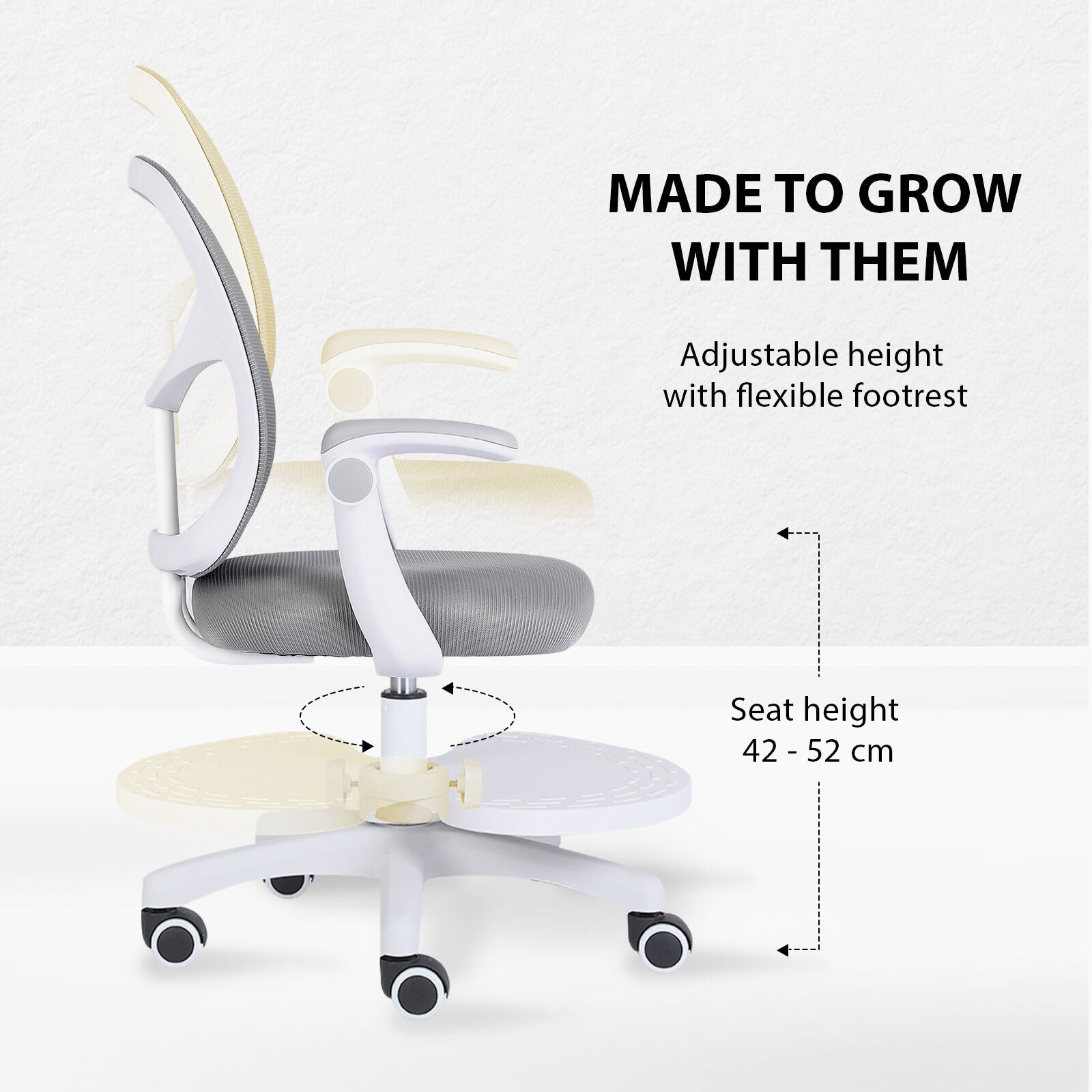 Kid's Tables, Chairs & Seats: Kids Desk Chair - Children Office Study Seat with Footrest NOVA - Grey