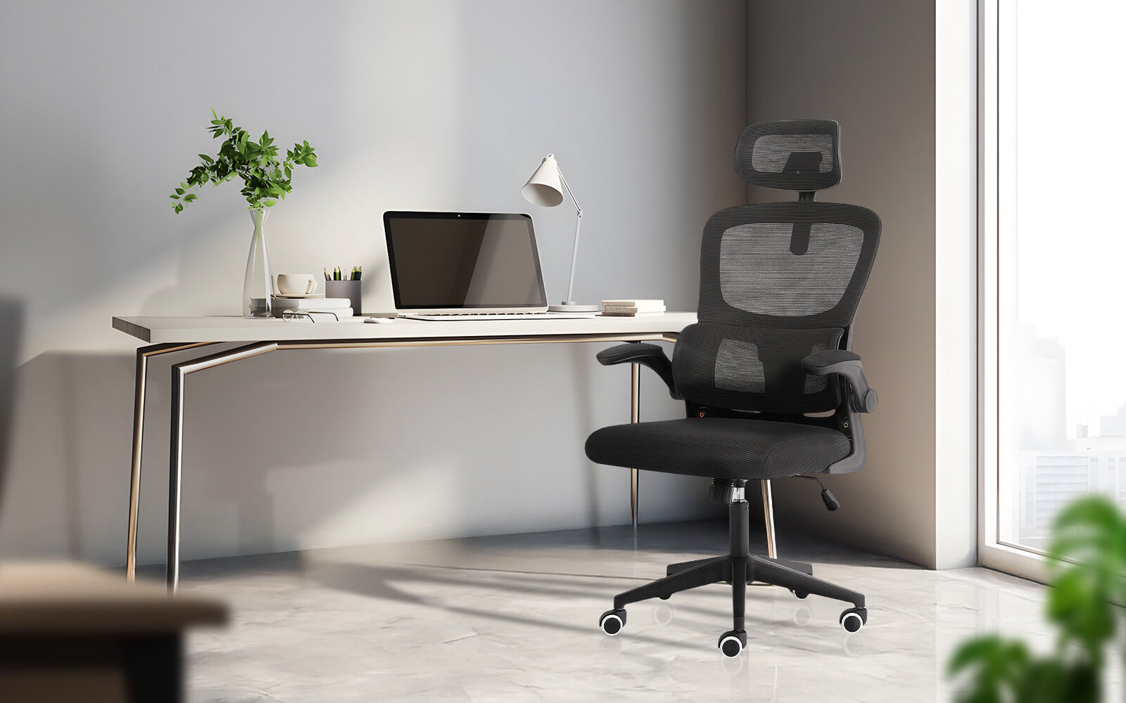 Office & Desk Chairs: Work Office Chair - Lumber Support, Flip-up Armrest, Adjustable Headrest SITIO - Black