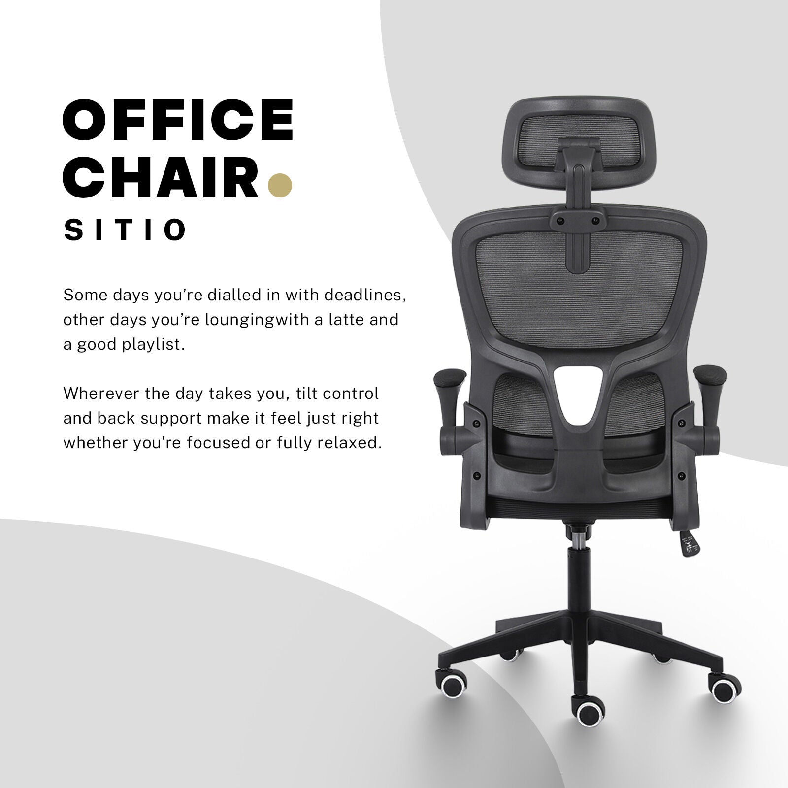 Office & Desk Chairs: Work Office Chair - Lumber Support, Flip-up Armrest, Adjustable Headrest SITIO - Black
