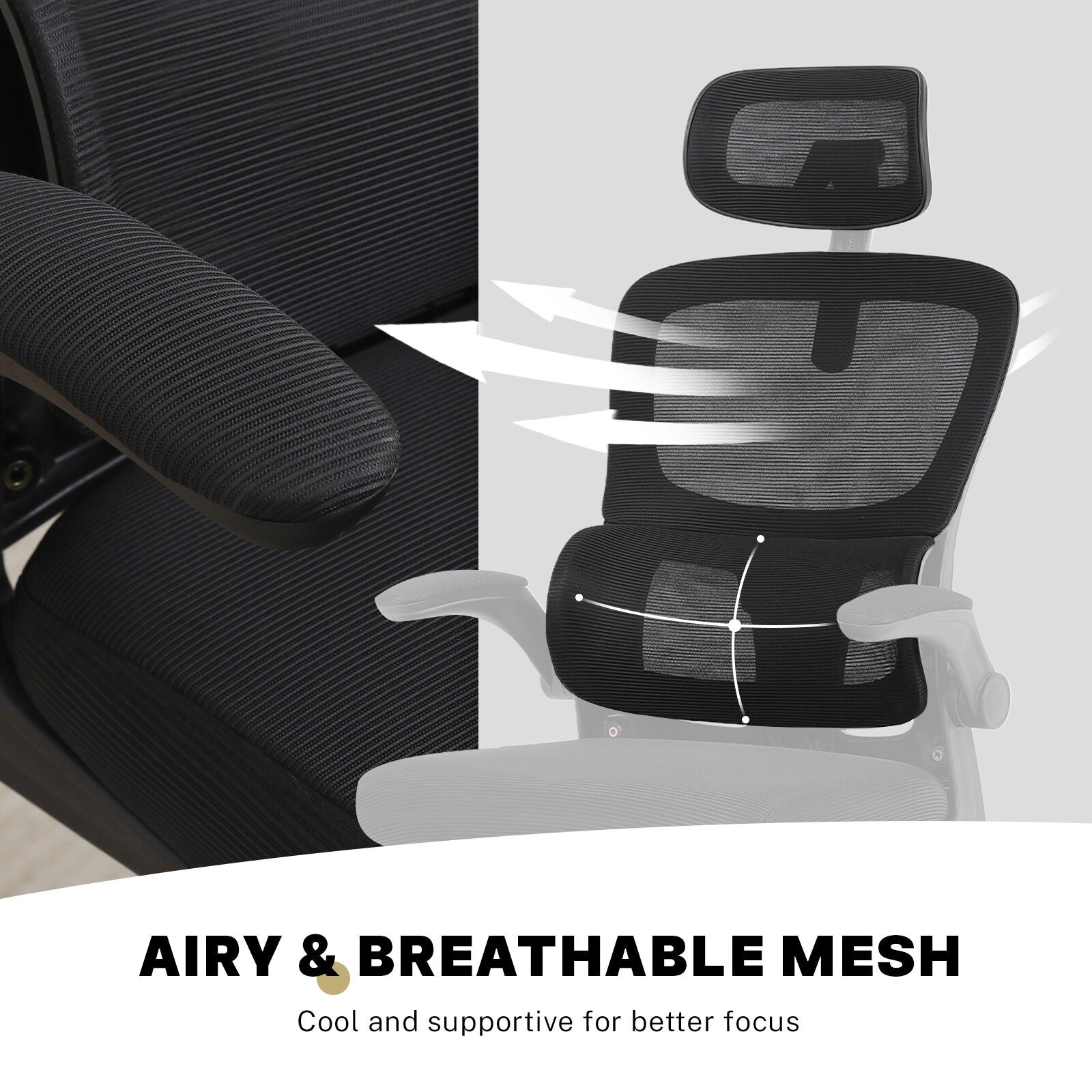 Office & Desk Chairs: Work Office Chair - Lumber Support, Flip-up Armrest, Adjustable Headrest SITIO - Black