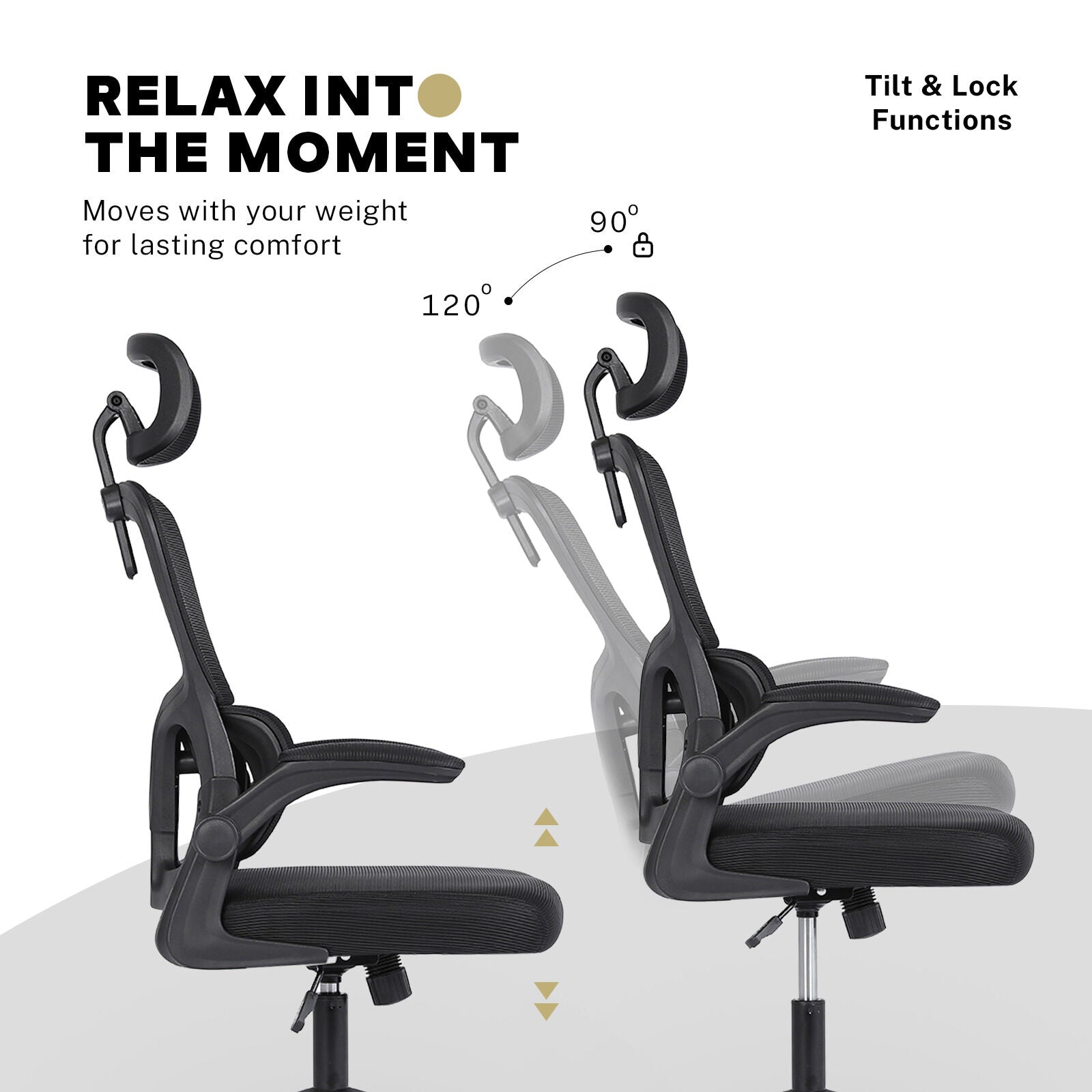 Office & Desk Chairs: Work Office Chair - Lumber Support, Flip-up Armrest, Adjustable Headrest SITIO - Black