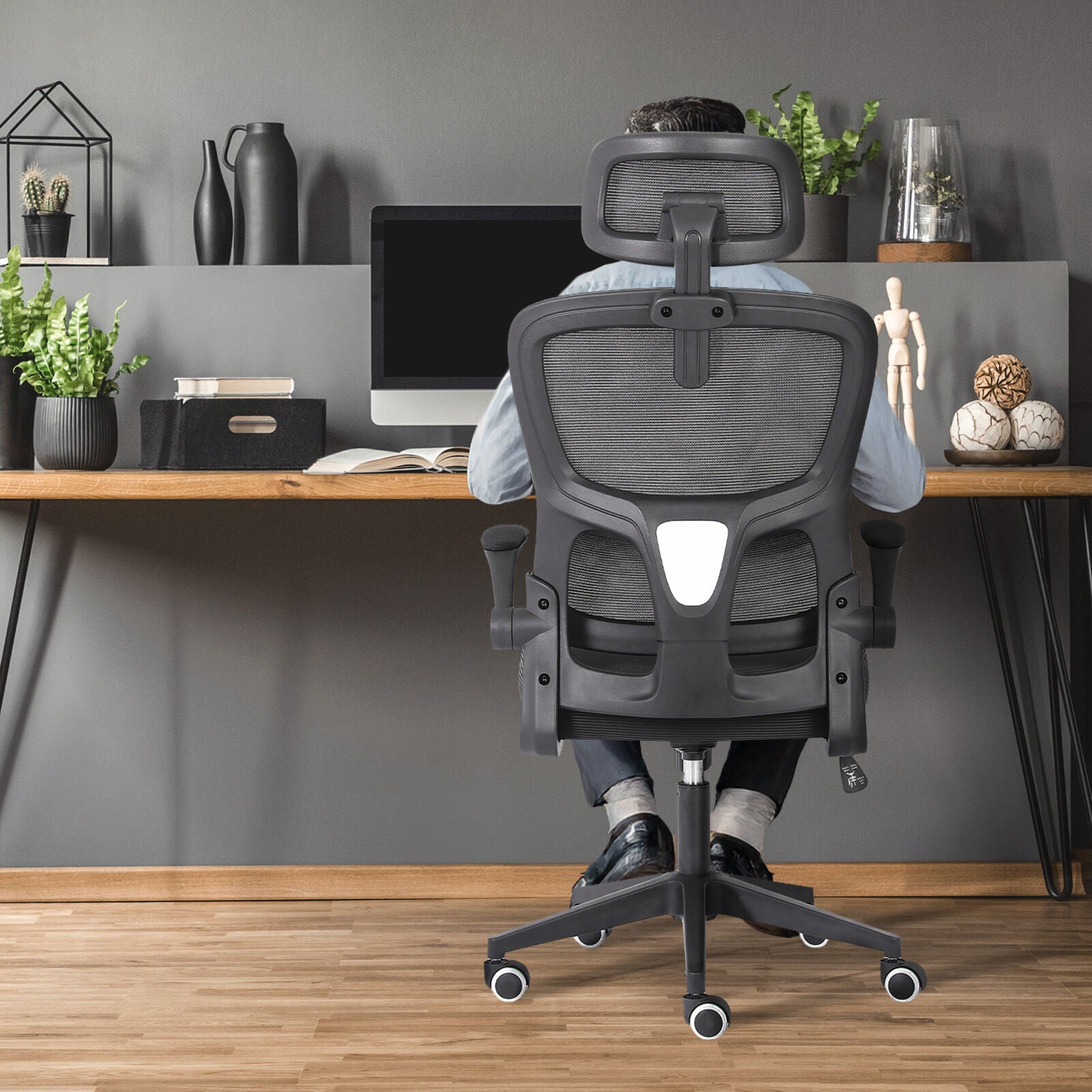 Office & Desk Chairs: Work Office Chair - Lumber Support, Flip-up Armrest, Adjustable Headrest SITIO - Black
