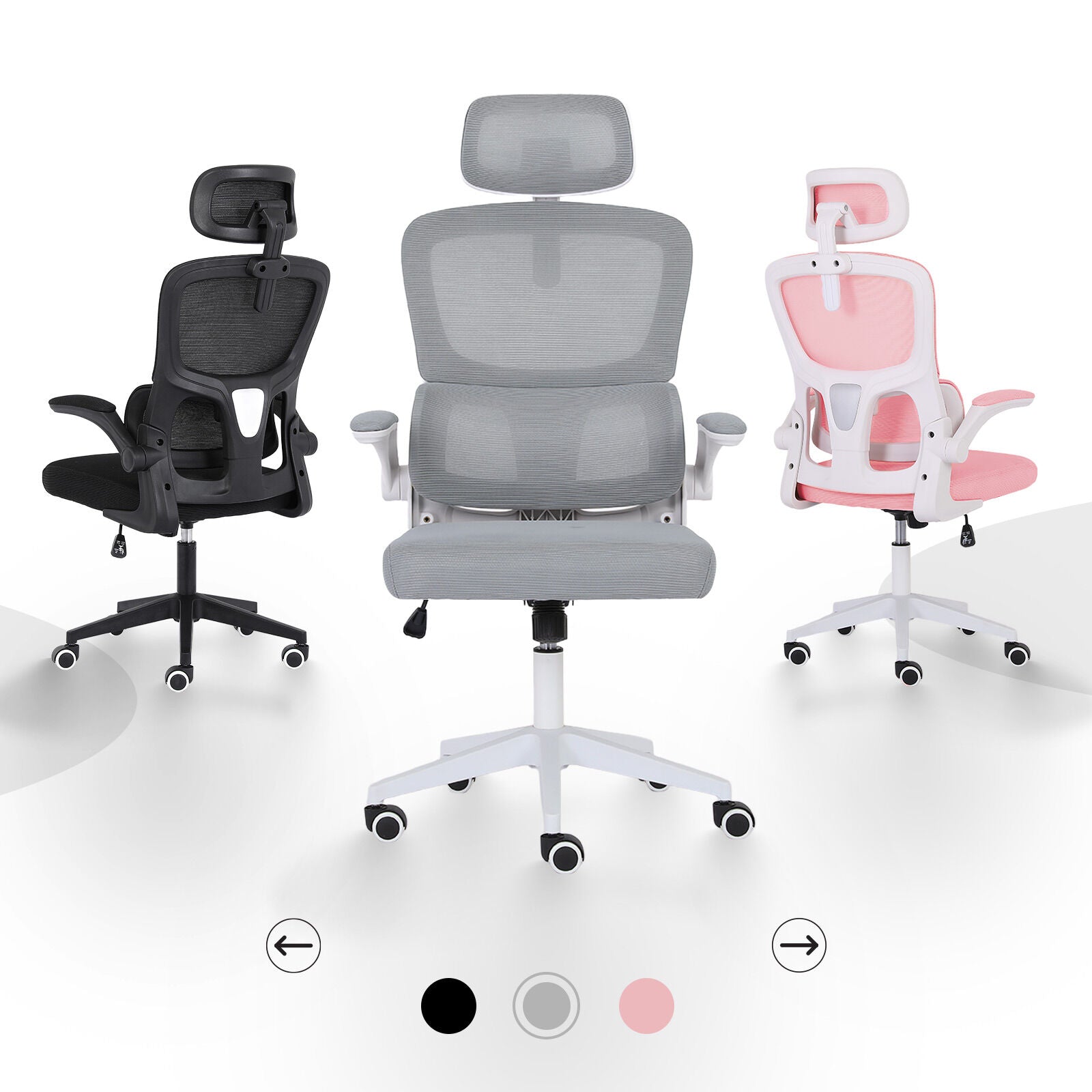 Office & Desk Chairs: Work Office Chair - Lumber Support, Flip-up Armrest, Adjustable Headrest SITIO - GREY
