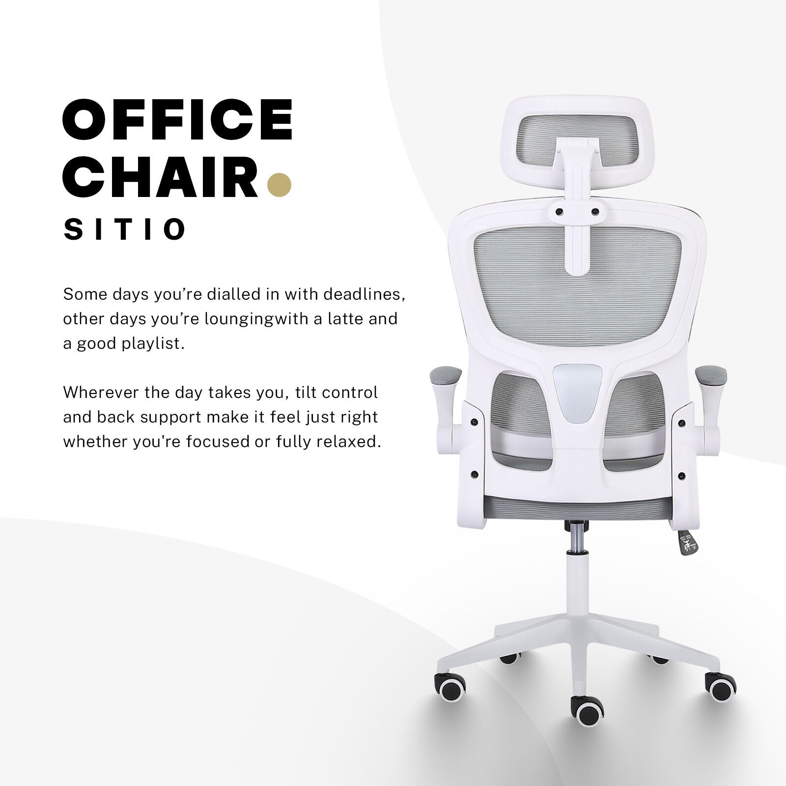 Office & Desk Chairs: Work Office Chair - Lumber Support, Flip-up Armrest, Adjustable Headrest SITIO - GREY