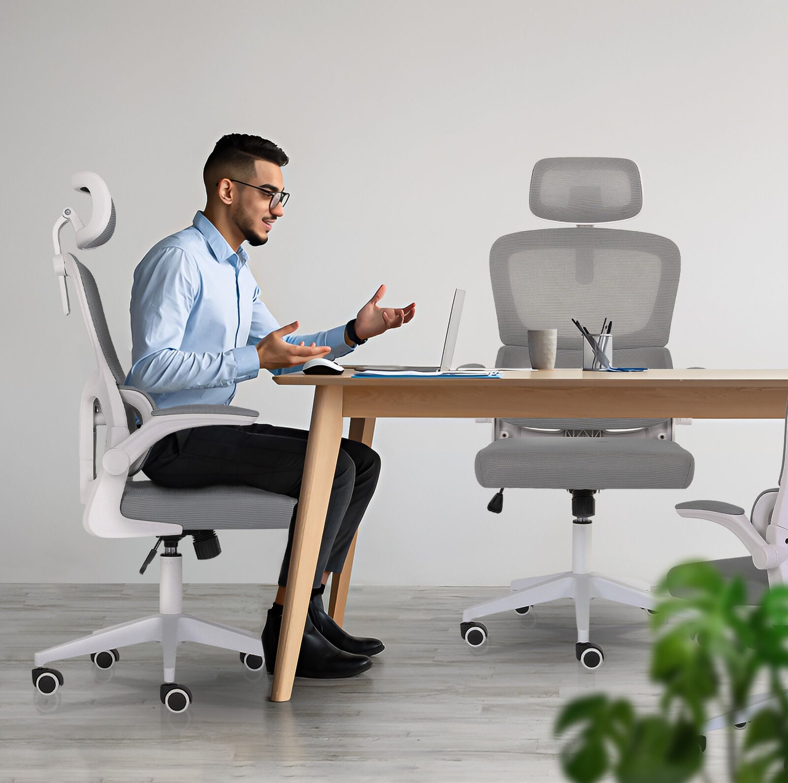 Office & Desk Chairs: Work Office Chair - Lumber Support, Flip-up Armrest, Adjustable Headrest SITIO - GREY