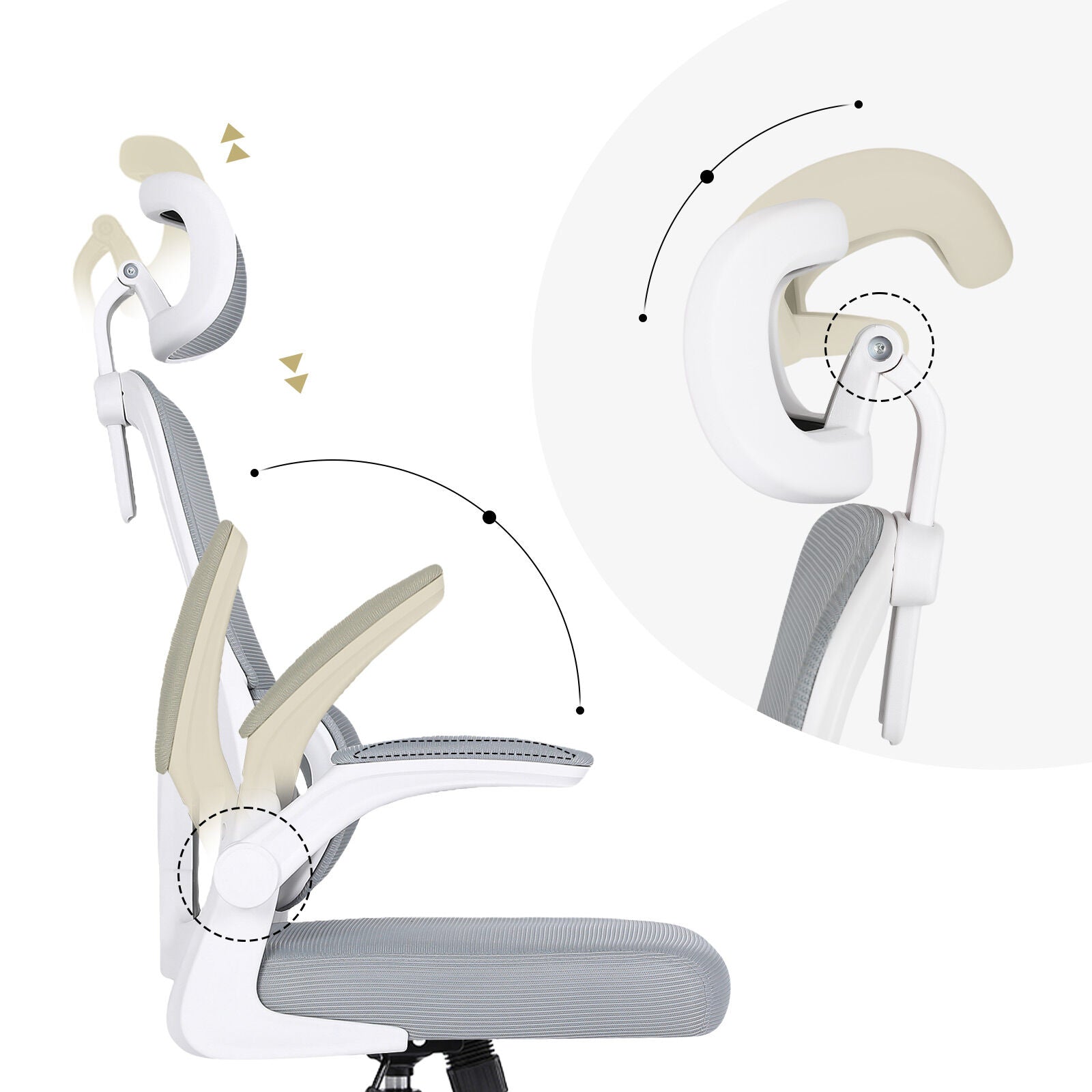 Office & Desk Chairs: Work Office Chair - Lumber Support, Flip-up Armrest, Adjustable Headrest SITIO - GREY