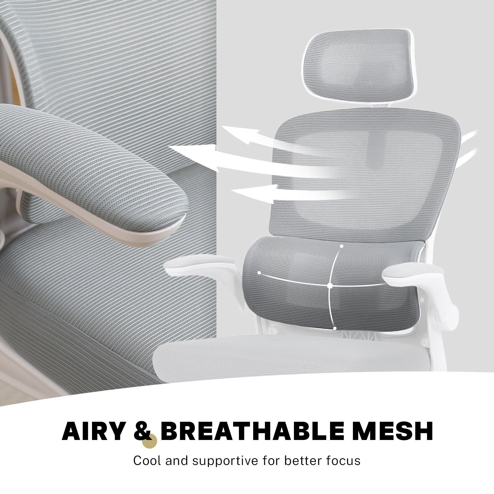 Office & Desk Chairs: Work Office Chair - Lumber Support, Flip-up Armrest, Adjustable Headrest SITIO - GREY