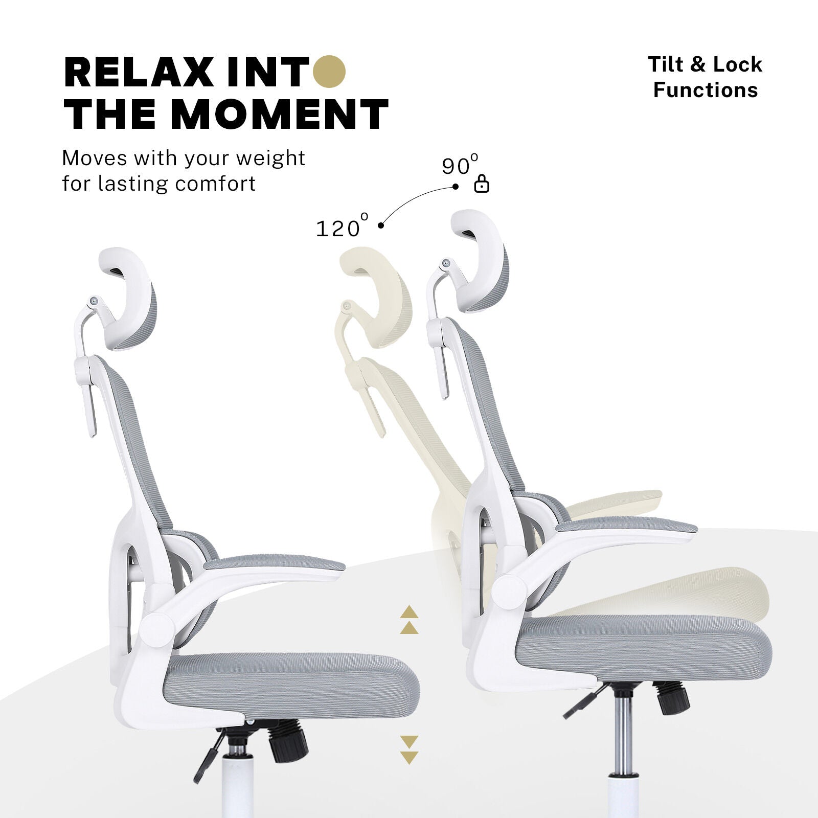 Office & Desk Chairs: Work Office Chair - Lumber Support, Flip-up Armrest, Adjustable Headrest SITIO - GREY