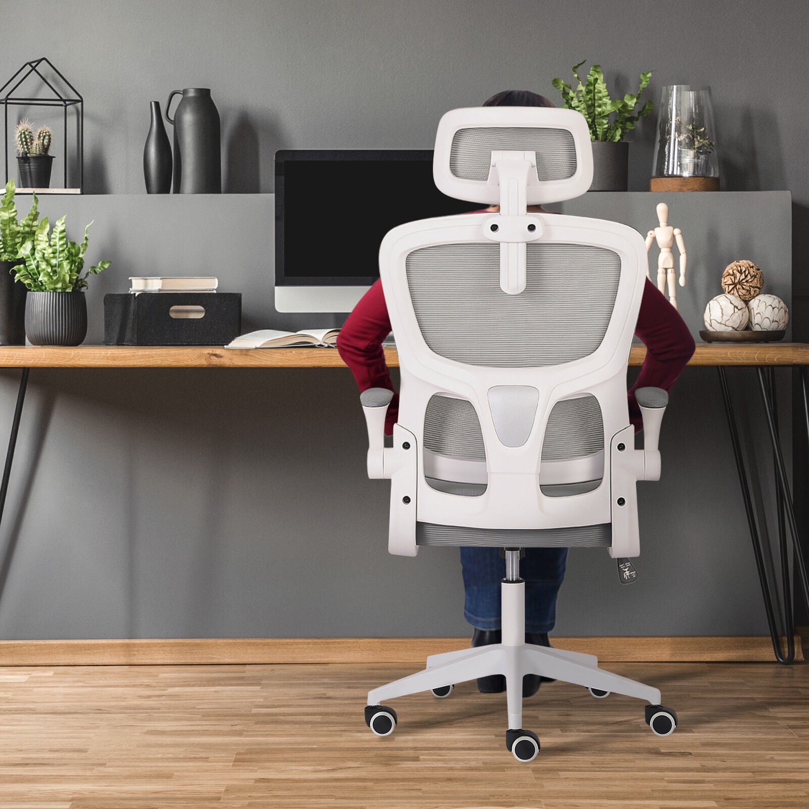 Office & Desk Chairs: Work Office Chair - Lumber Support, Flip-up Armrest, Adjustable Headrest SITIO - GREY