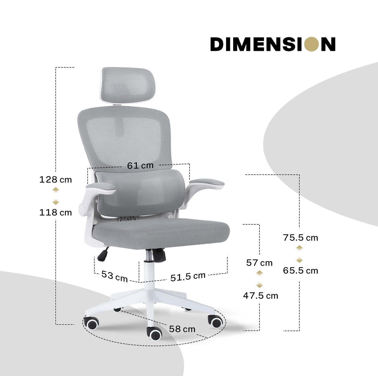 Office & Desk Chairs: Work Office Chair - Lumber Support, Flip-up Armrest, Adjustable Headrest SITIO - GREY