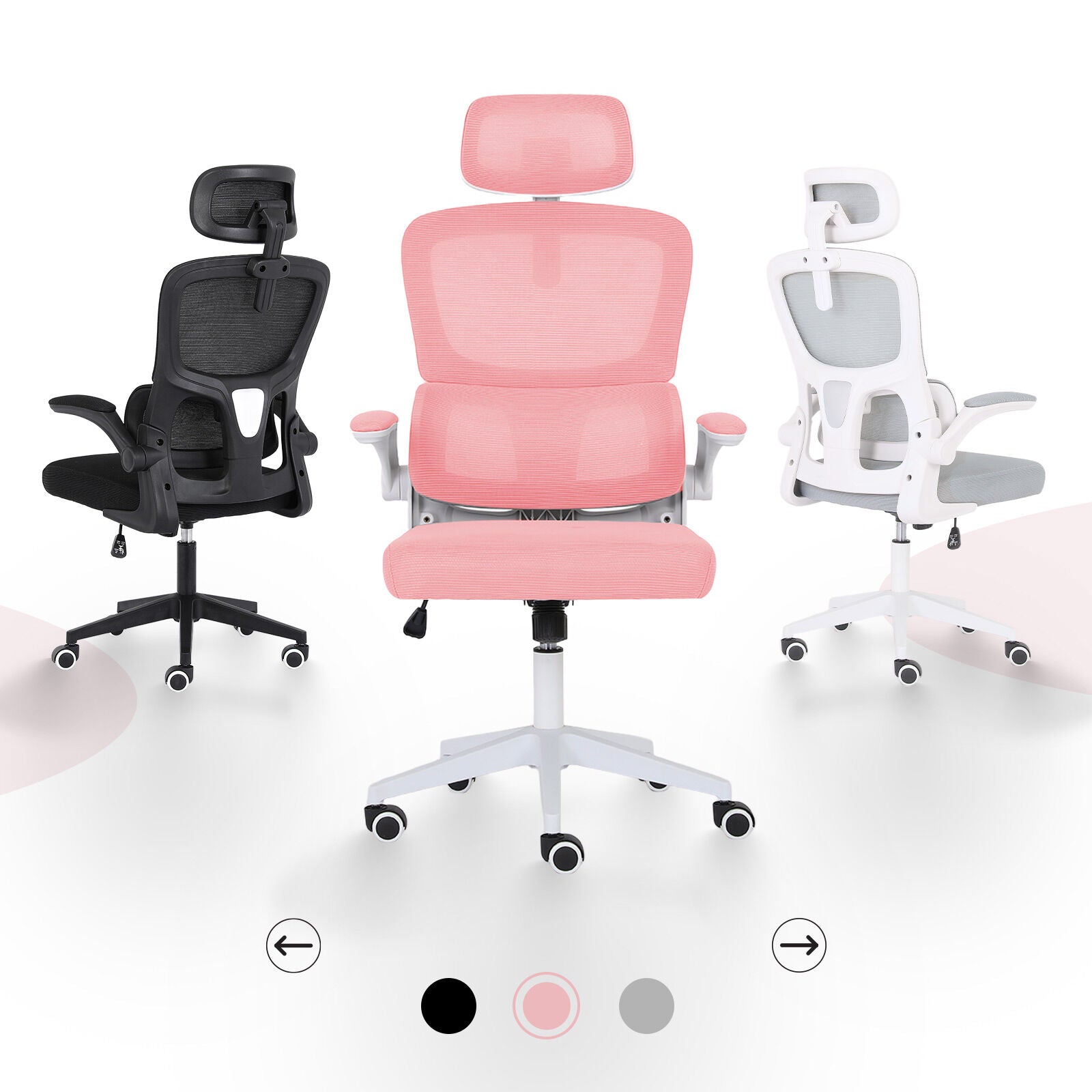 Office & Desk Chairs: Work Office Chair - Lumber Support, Flip-up Armrest, Adjustable Headrest SITIO - Pink