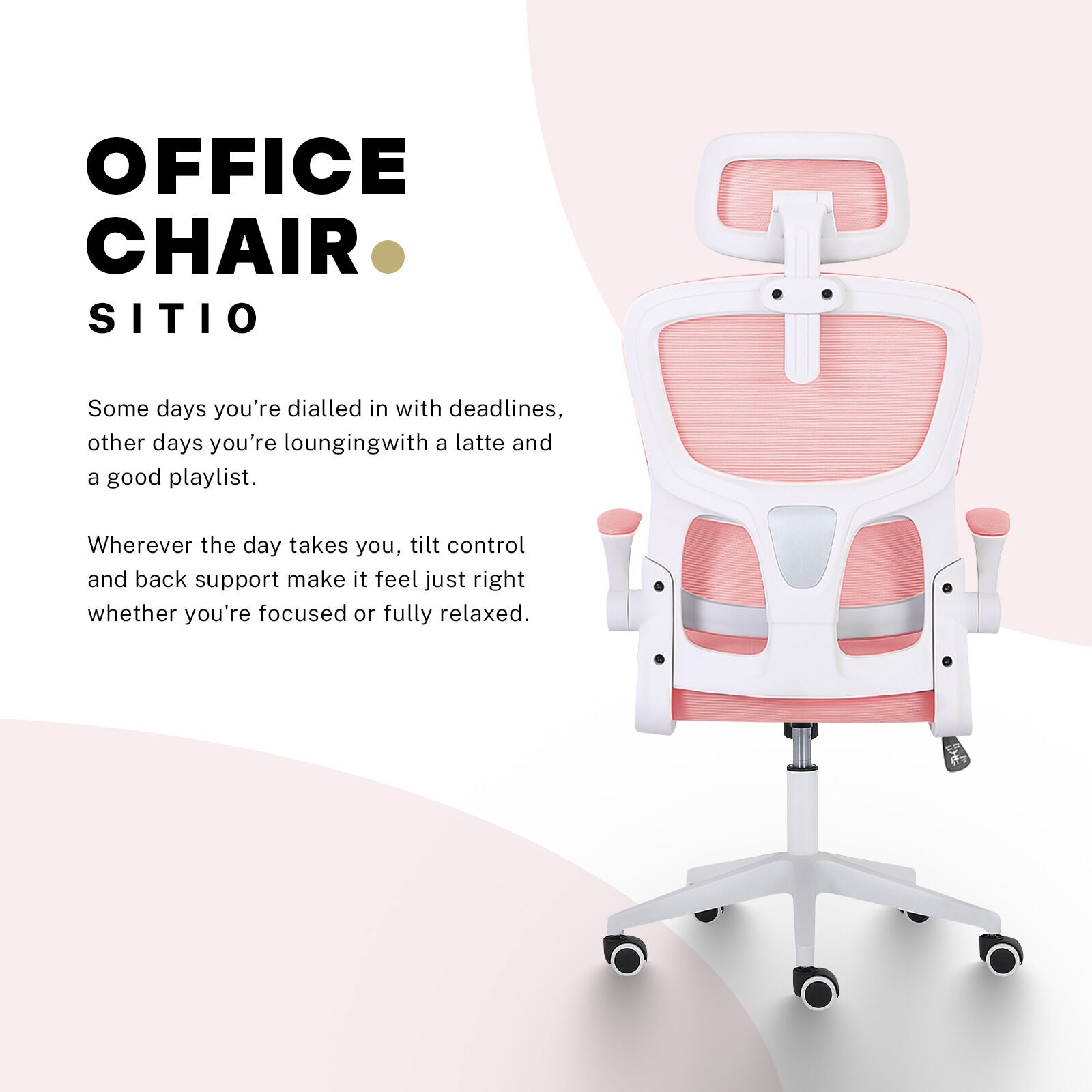 Office & Desk Chairs: Work Office Chair - Lumber Support, Flip-up Armrest, Adjustable Headrest SITIO - Pink