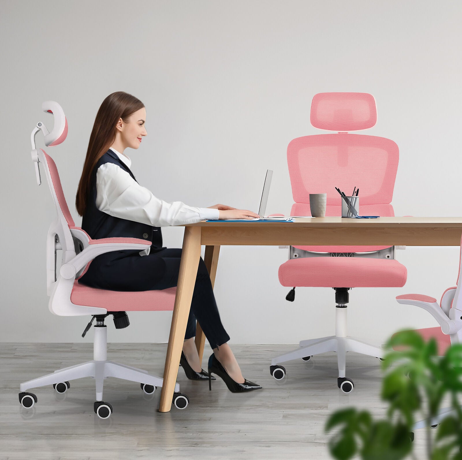 Office & Desk Chairs: Work Office Chair - Lumber Support, Flip-up Armrest, Adjustable Headrest SITIO - Pink