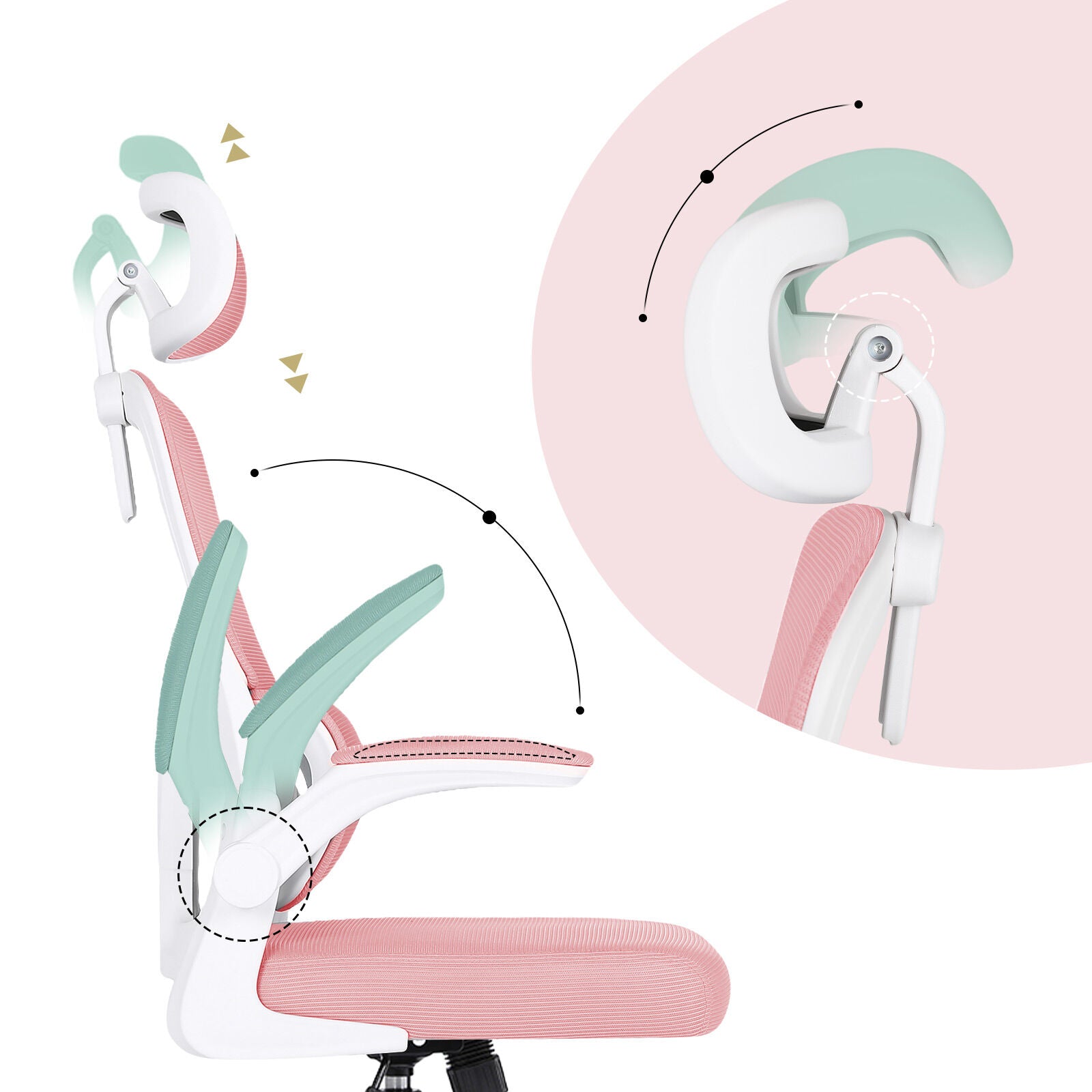 Office & Desk Chairs: Work Office Chair - Lumber Support, Flip-up Armrest, Adjustable Headrest SITIO - Pink