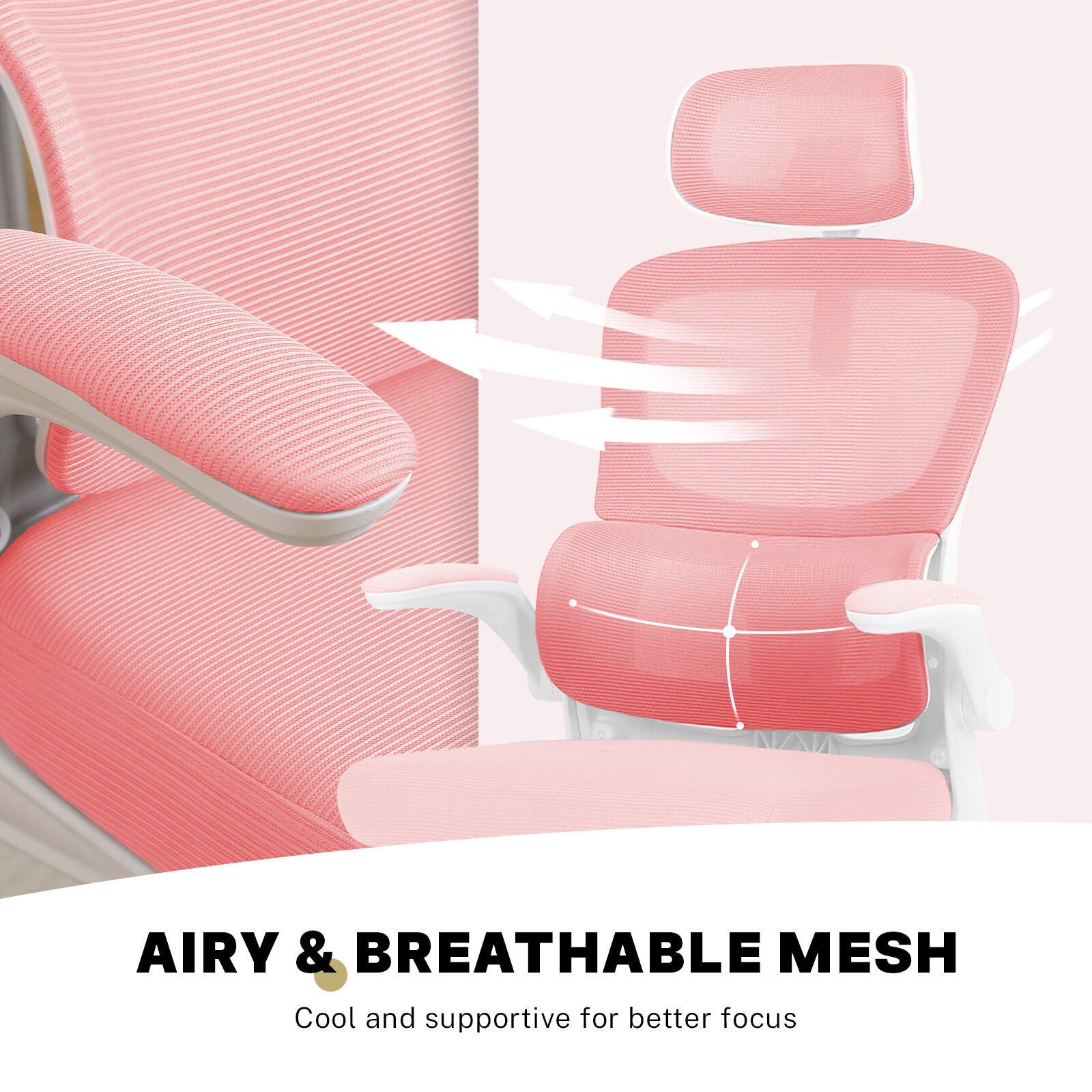 Office & Desk Chairs: Work Office Chair - Lumber Support, Flip-up Armrest, Adjustable Headrest SITIO - Pink