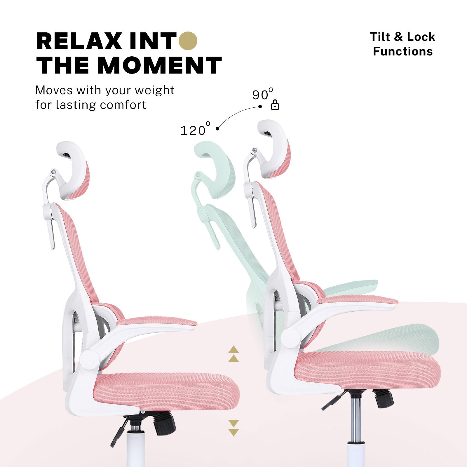 Office & Desk Chairs: Work Office Chair - Lumber Support, Flip-up Armrest, Adjustable Headrest SITIO - Pink