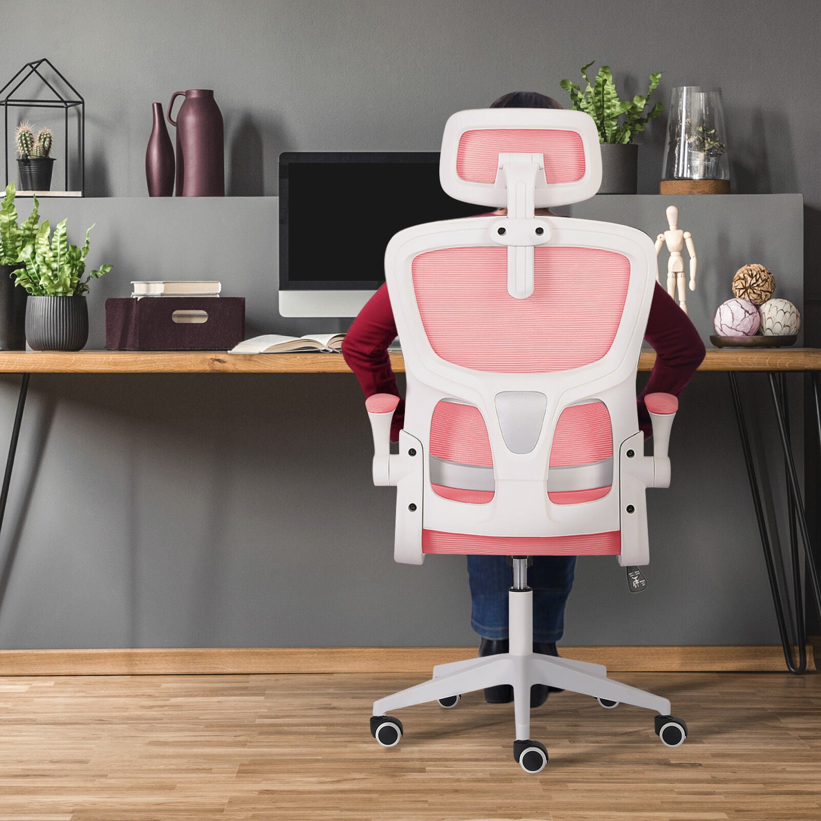 Office & Desk Chairs: Work Office Chair - Lumber Support, Flip-up Armrest, Adjustable Headrest SITIO - Pink