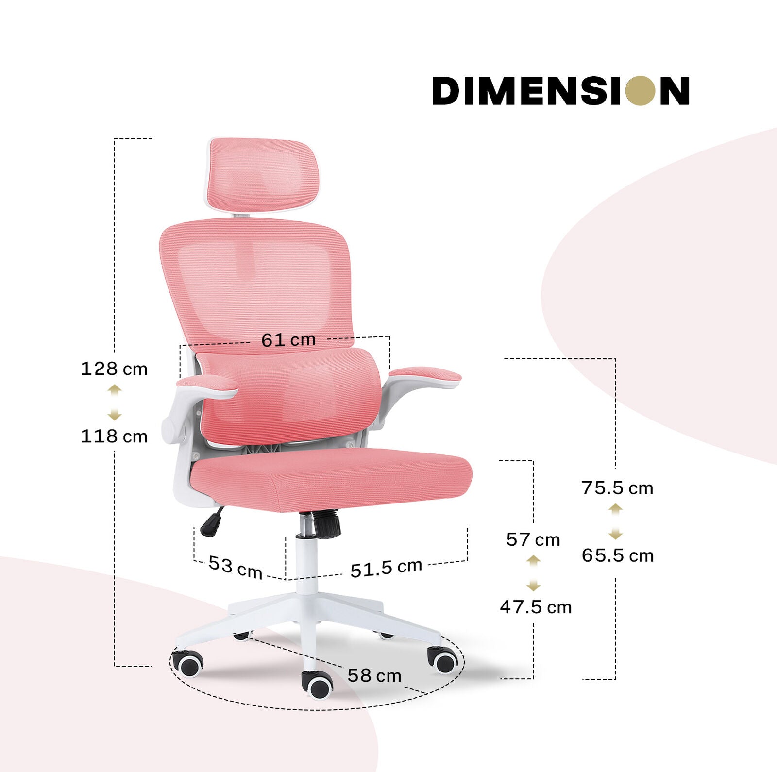 Office & Desk Chairs: Work Office Chair - Lumber Support, Flip-up Armrest, Adjustable Headrest SITIO - Pink