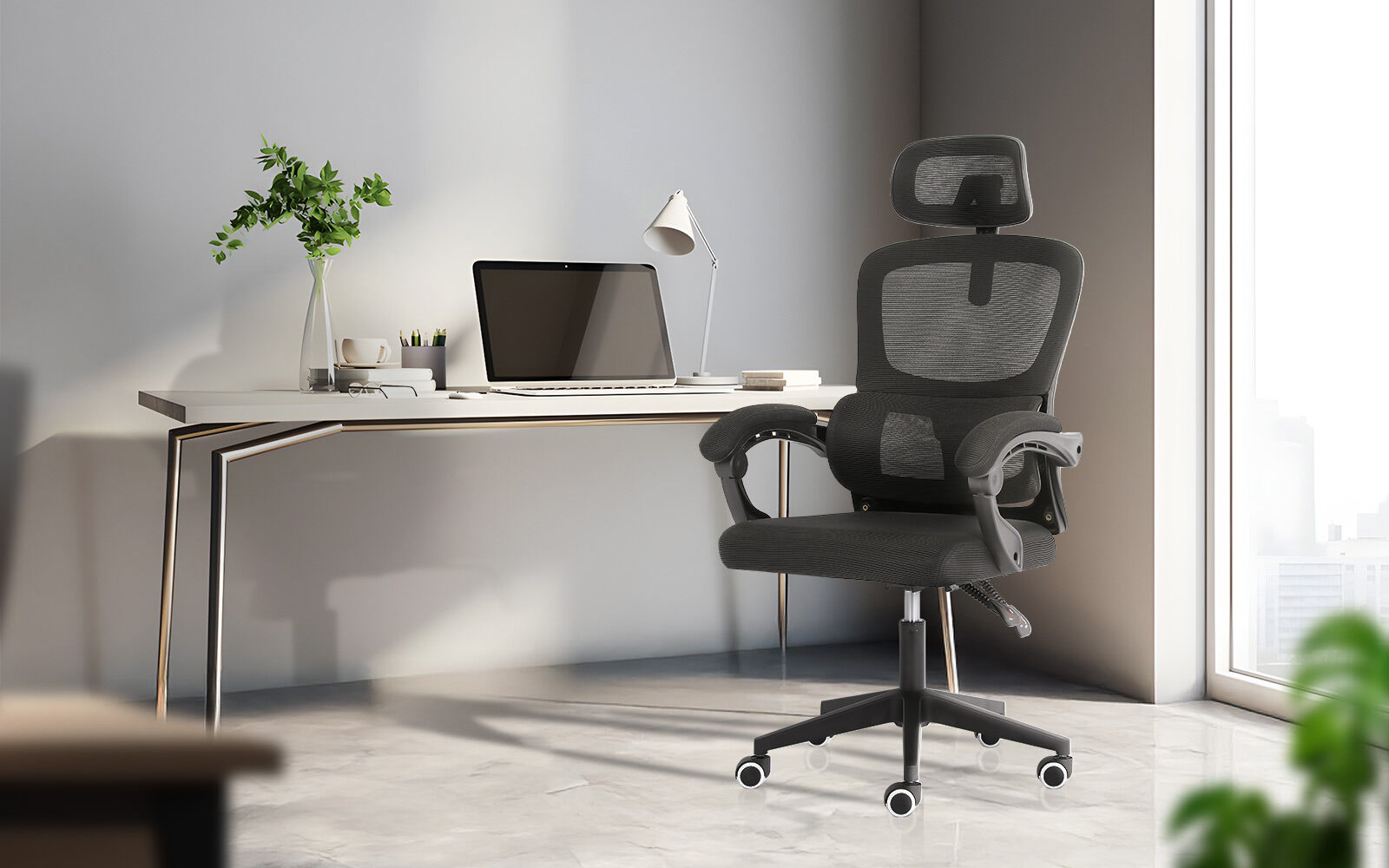 Office & Desk Chairs: Ergonomic Reclining Office Chair - Lumbar Support, Adjustable Headrest VELTRA - BLACK