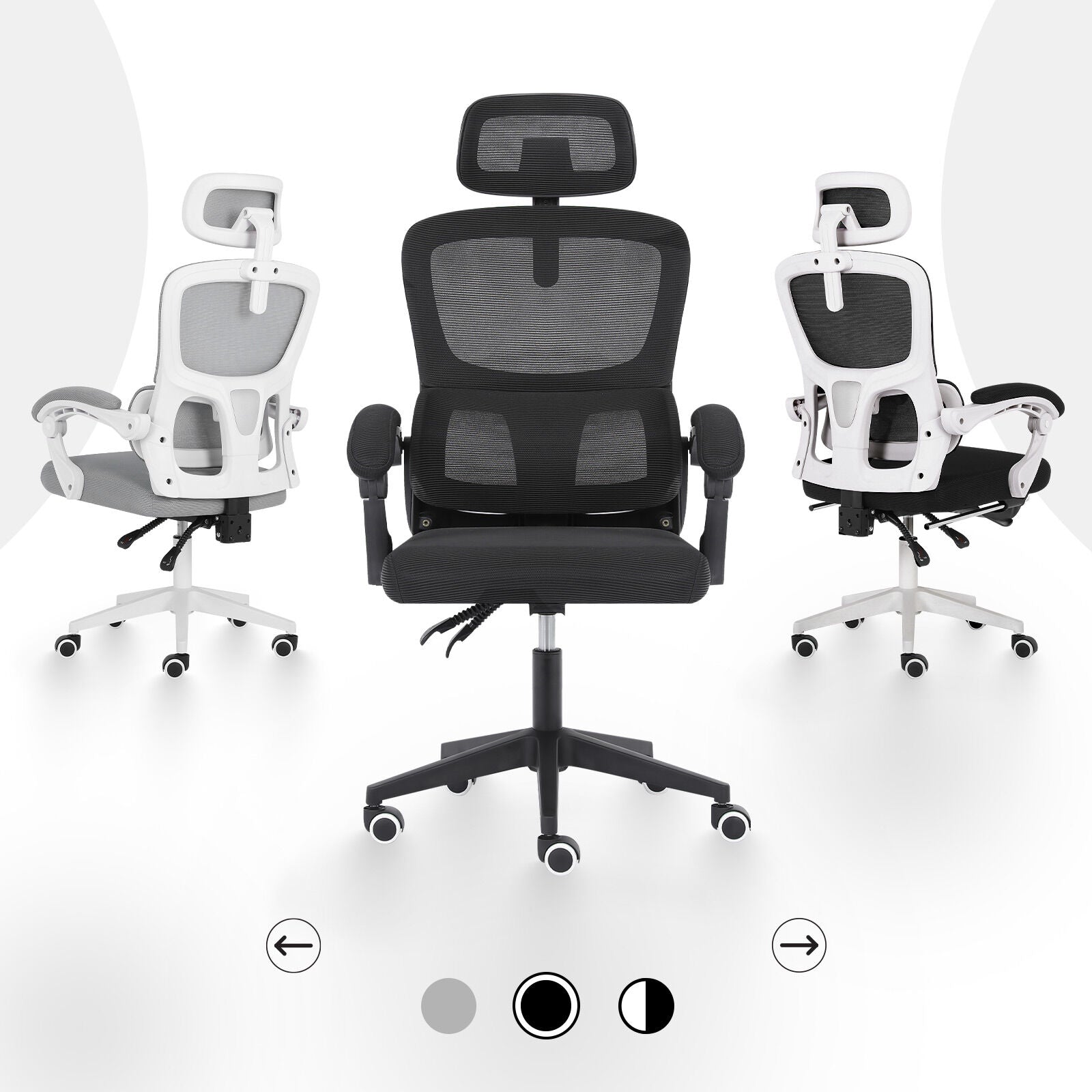 Office & Desk Chairs: Ergonomic Reclining Office Chair - Lumbar Support, Adjustable Headrest VELTRA - BLACK