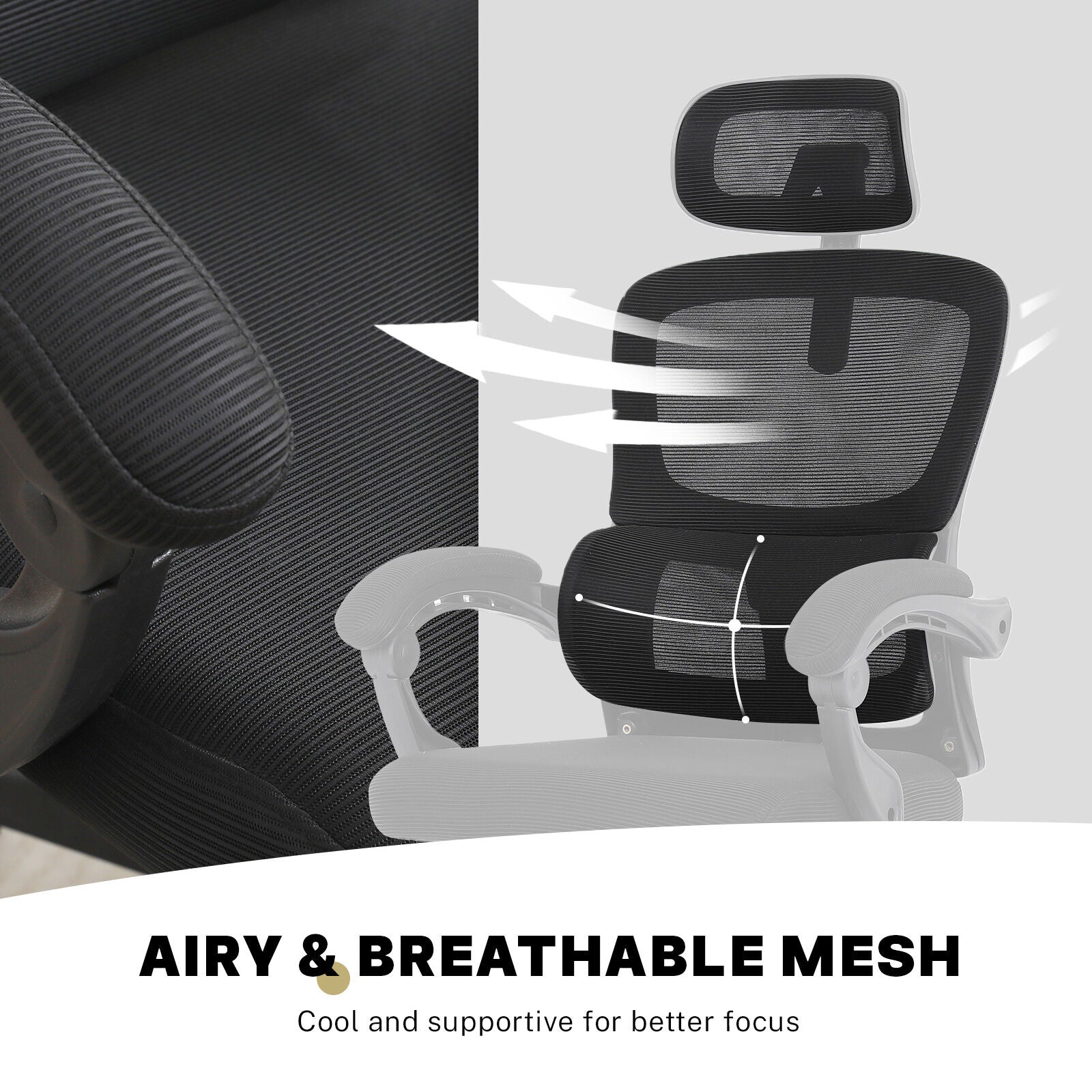Office & Desk Chairs: Ergonomic Reclining Office Chair - Lumbar Support, Adjustable Headrest VELTRA - BLACK