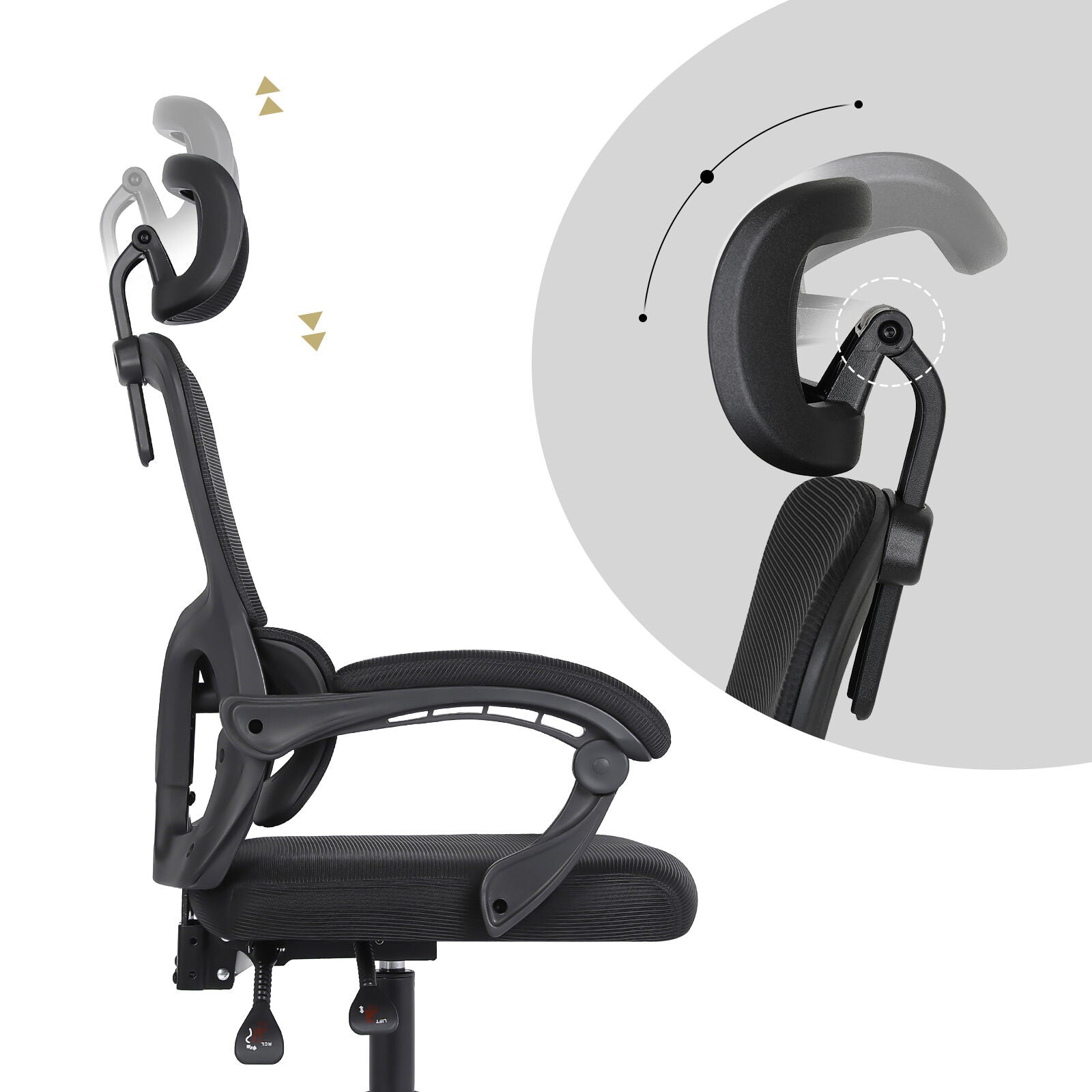 Office & Desk Chairs: Ergonomic Reclining Office Chair - Lumbar Support, Adjustable Headrest VELTRA - BLACK