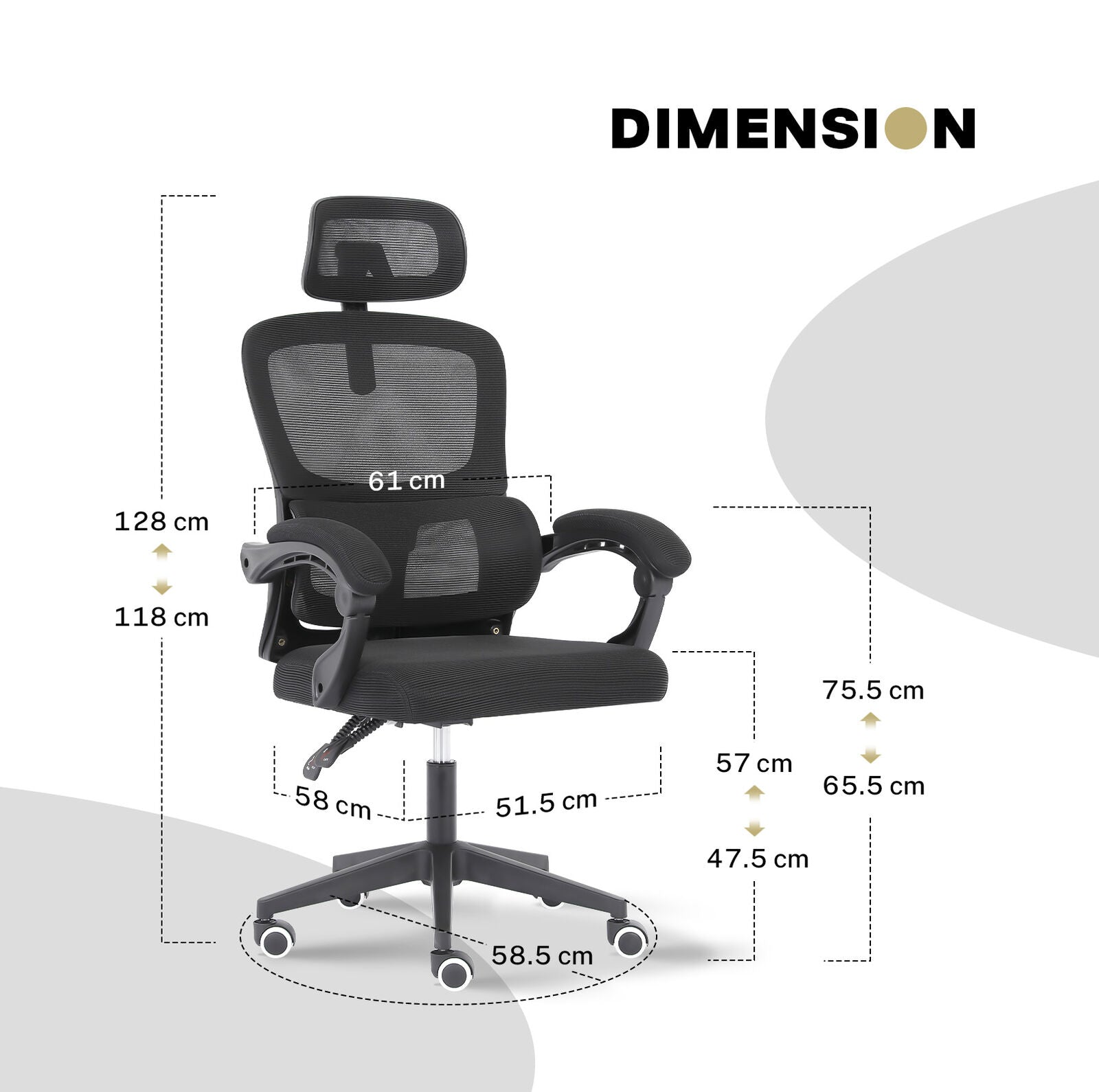 Office & Desk Chairs: Ergonomic Reclining Office Chair - Lumbar Support, Adjustable Headrest VELTRA - BLACK