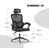 Office & Desk Chairs: Ergonomic Reclining Office Chair - Lumbar Support, Adjustable Headrest VELTRA - BLACK