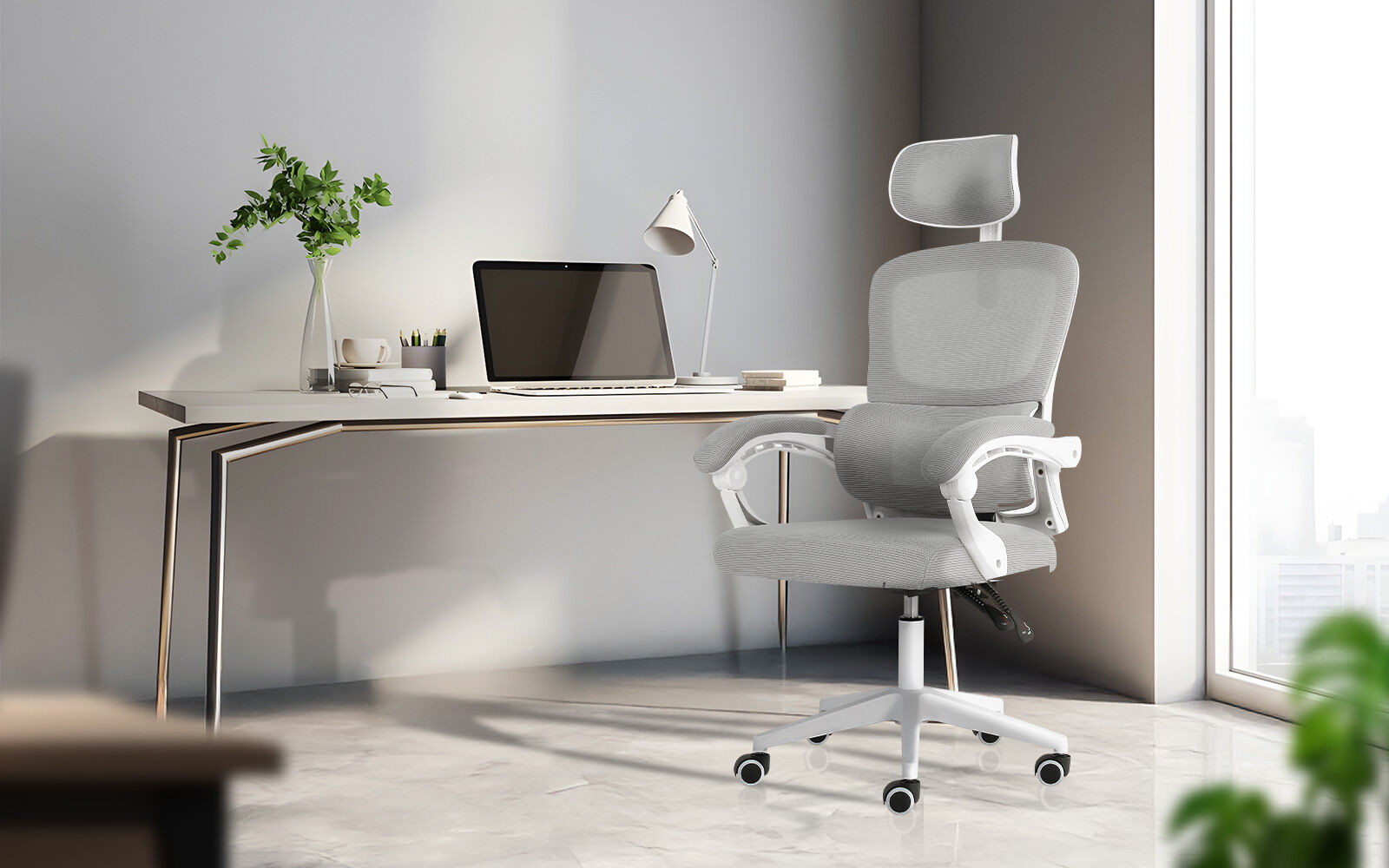 Office & Desk Chairs: Ergonomic Reclining Office Chair - Lumbar Support, Adjustable Headrest VELTRA - GREY
