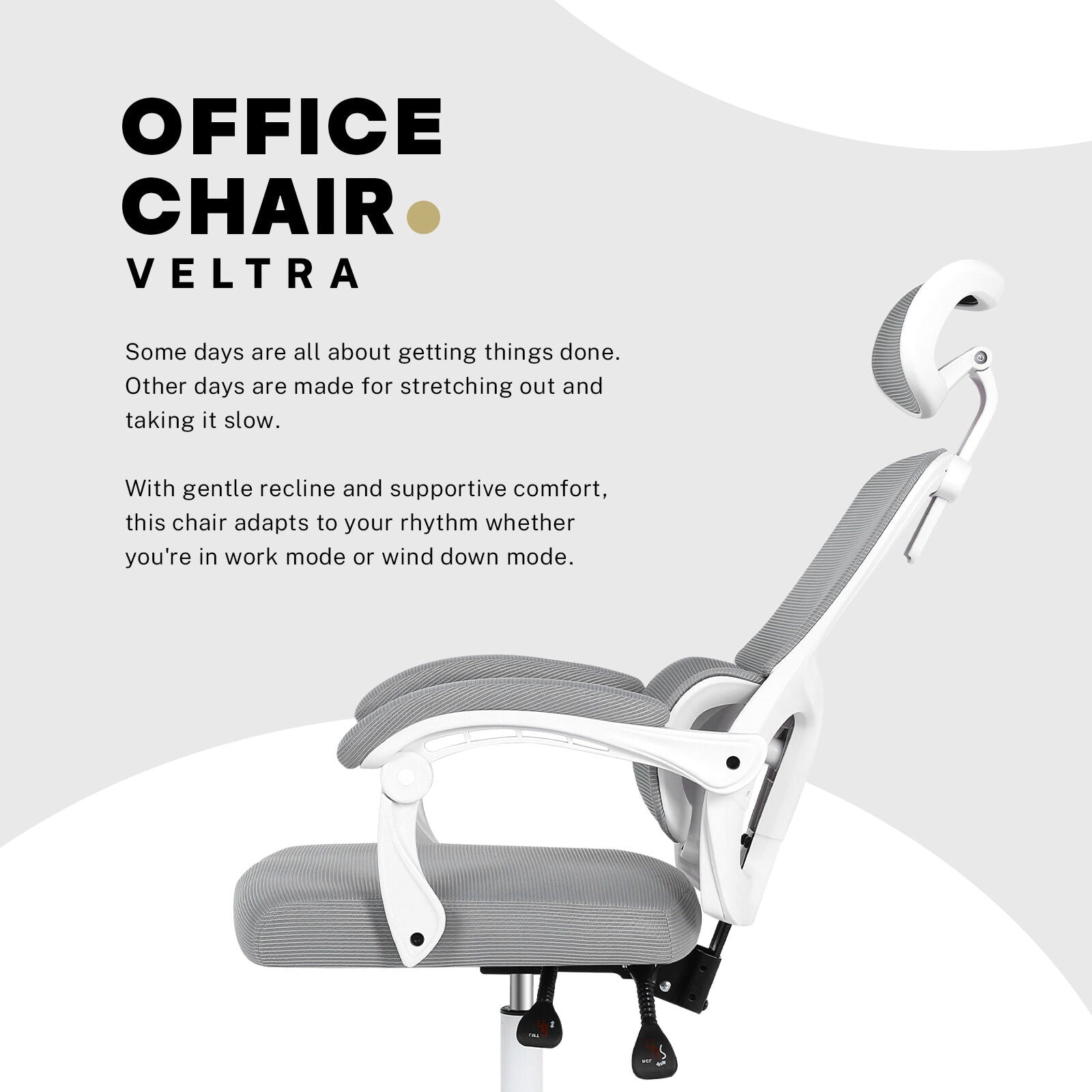Office & Desk Chairs: Ergonomic Reclining Office Chair - Lumbar Support, Adjustable Headrest VELTRA - GREY
