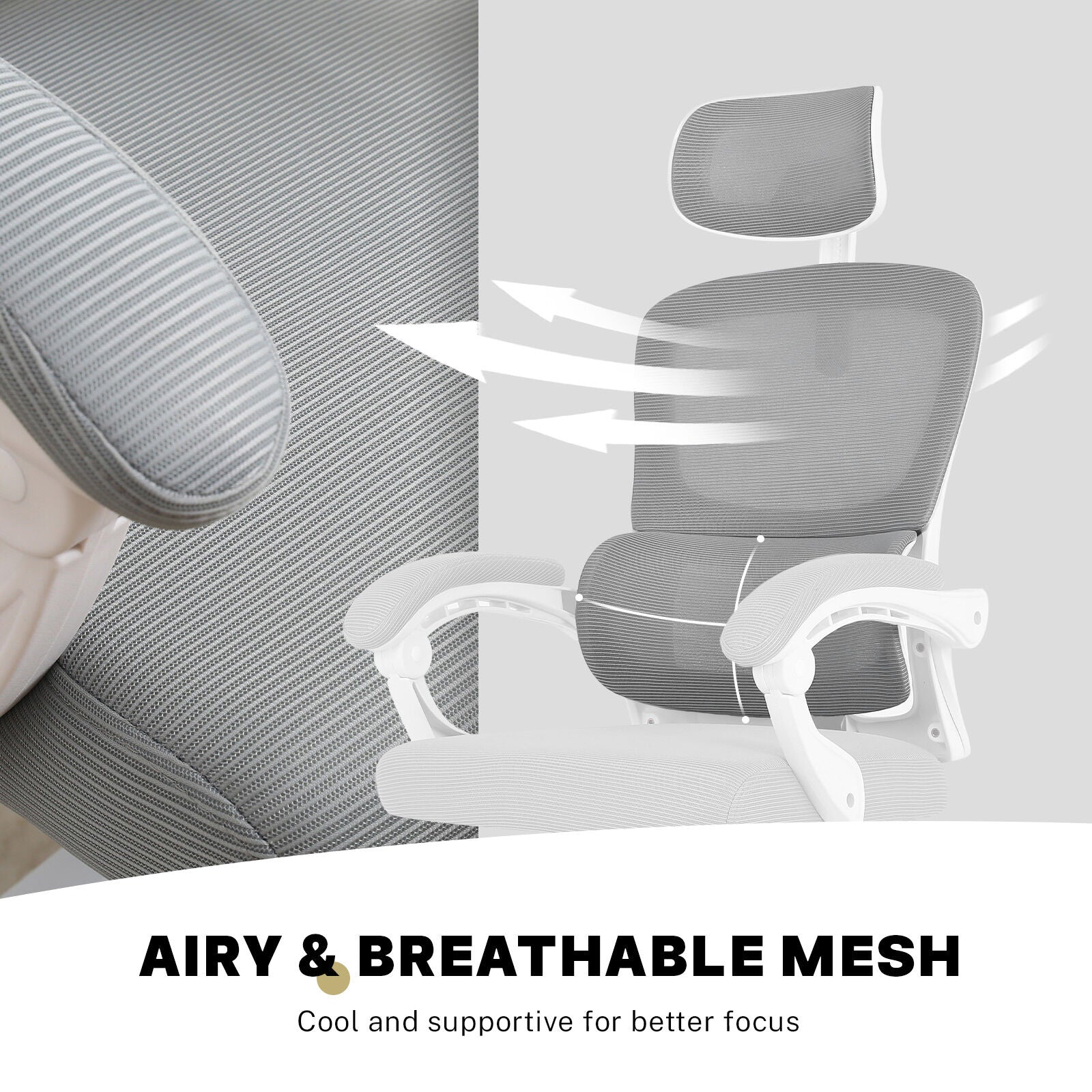 Office & Desk Chairs: Ergonomic Reclining Office Chair - Lumbar Support, Adjustable Headrest VELTRA - GREY