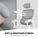 Office & Desk Chairs: Ergonomic Reclining Office Chair - Lumbar Support, Adjustable Headrest VELTRA - GREY