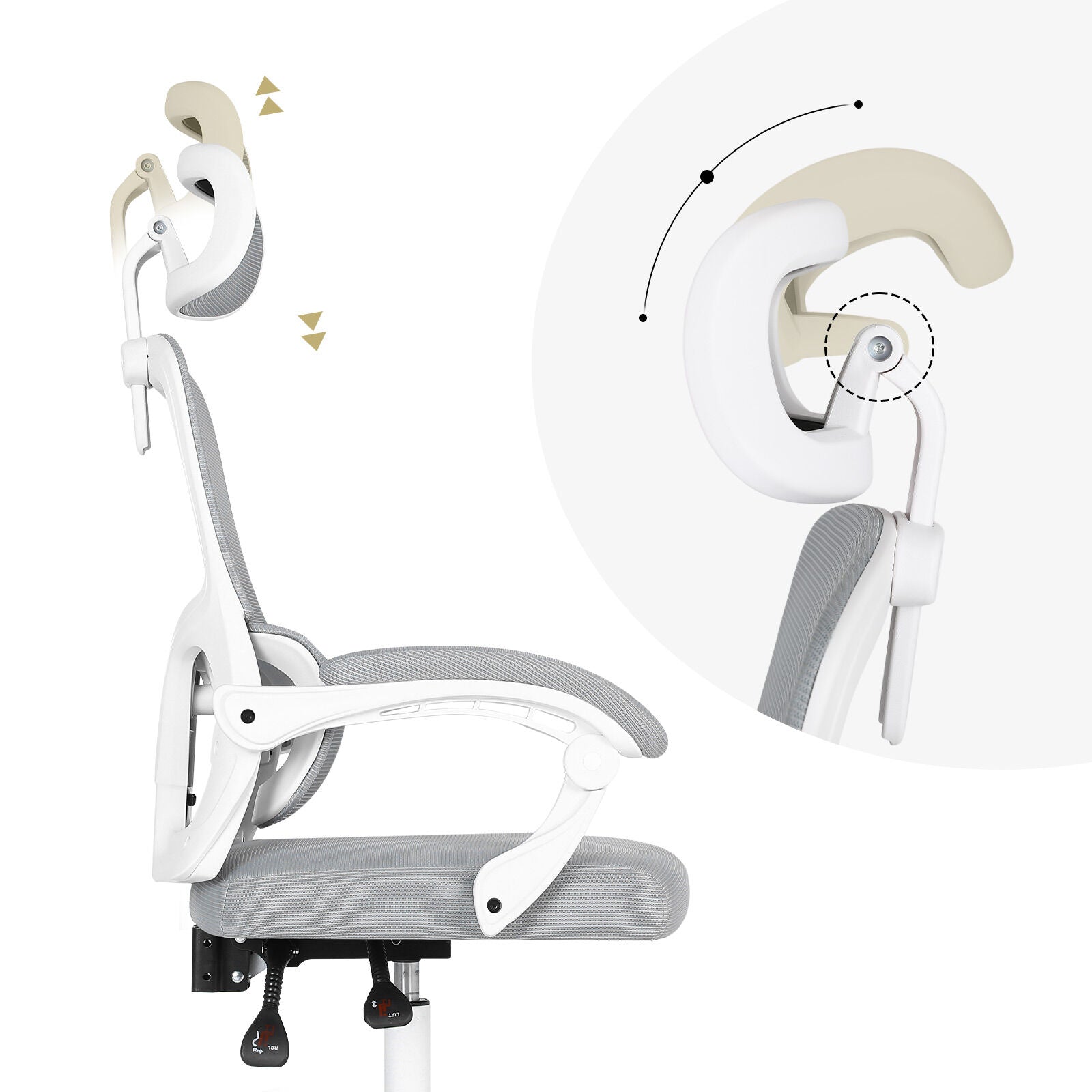 Office & Desk Chairs: Ergonomic Reclining Office Chair - Lumbar Support, Adjustable Headrest VELTRA - GREY