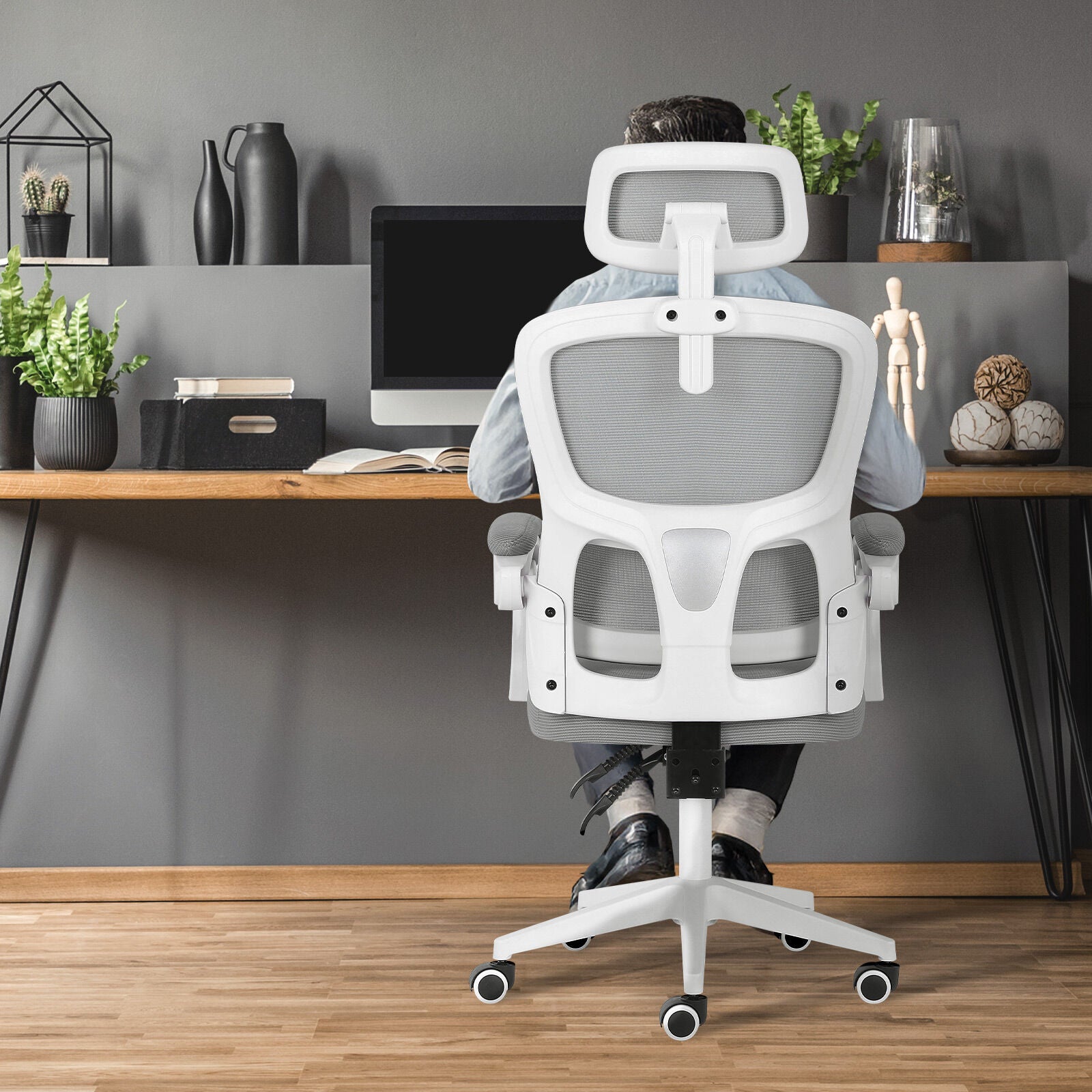 Office & Desk Chairs: Ergonomic Reclining Office Chair - Lumbar Support, Adjustable Headrest VELTRA - GREY