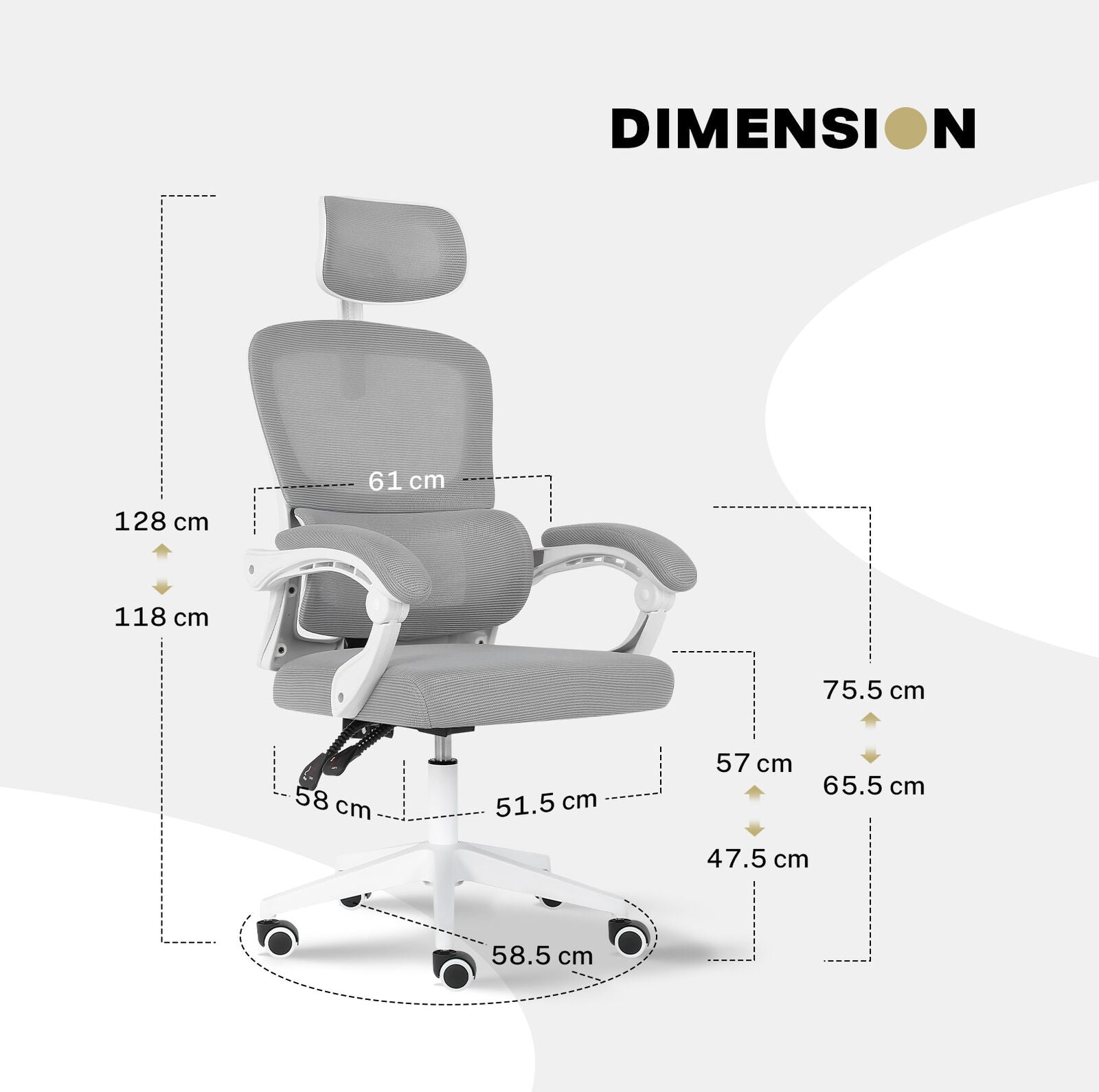 Office & Desk Chairs: Ergonomic Reclining Office Chair - Lumbar Support, Adjustable Headrest VELTRA - GREY